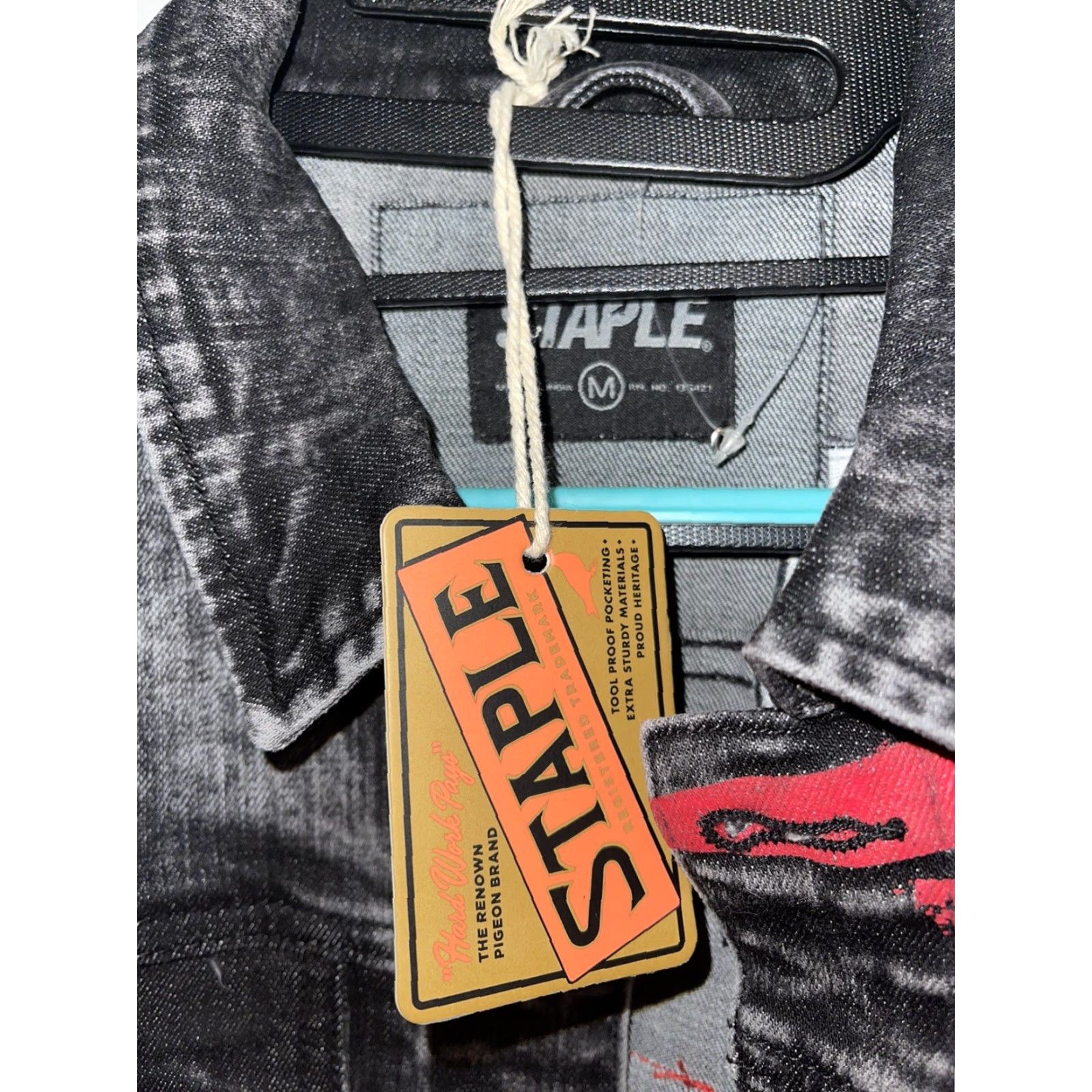 Denime VINTAGE Chamarra Staple Pike Rebel Jacket Mens Denim Black Size M Black/Grey Buttons Patches Pockets Biker Style 90s? Size US 31 - 5 Thumbnail