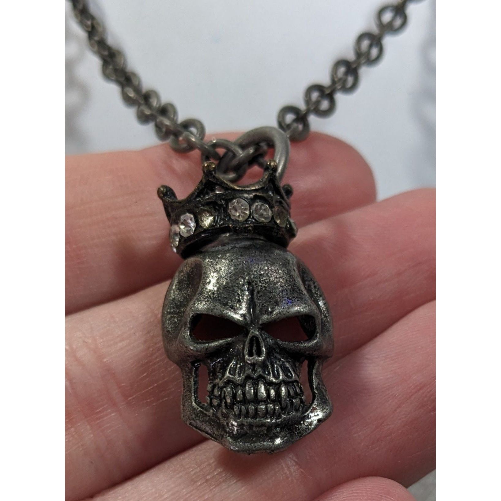 Other Gothic Punk Skull With Rhinestone Crown Pendant Necklace Size ONE SIZE - 7 Thumbnail