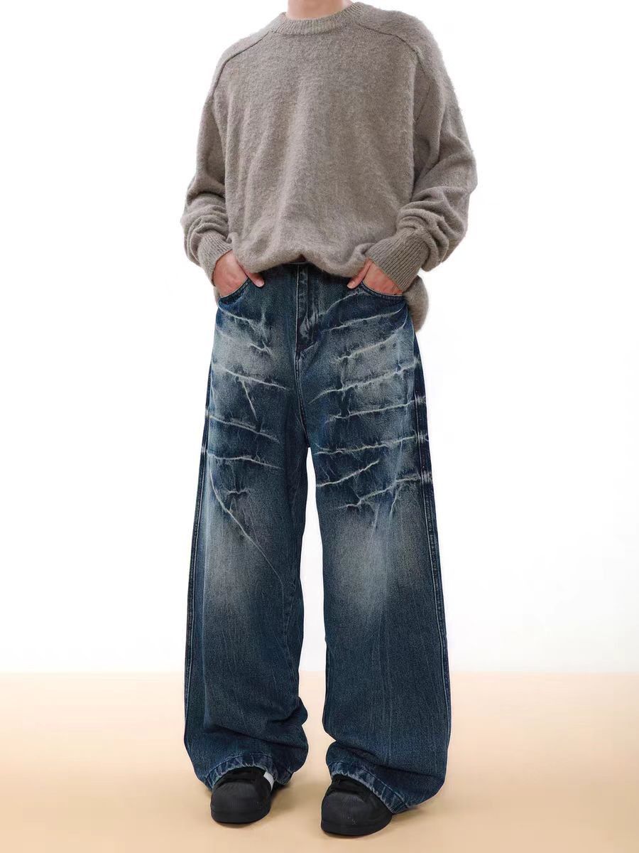 Vintage Cracked Lightning Washed Relaxed Jeans