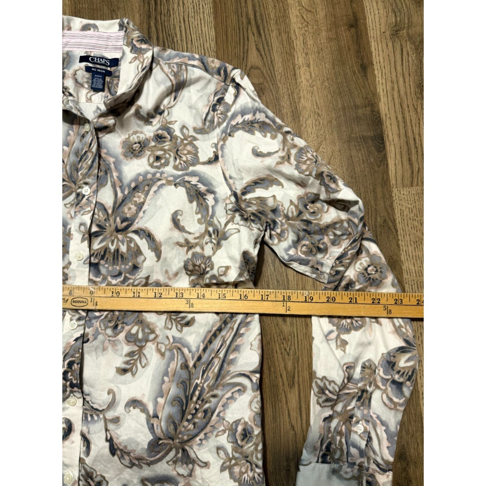 Chaps CHAPS Blouse Women's Medium White Blue Brown Pink Floral Long Sleeve Button Up Size M / US 6-8 / IT 42-44 - 6 Thumbnail