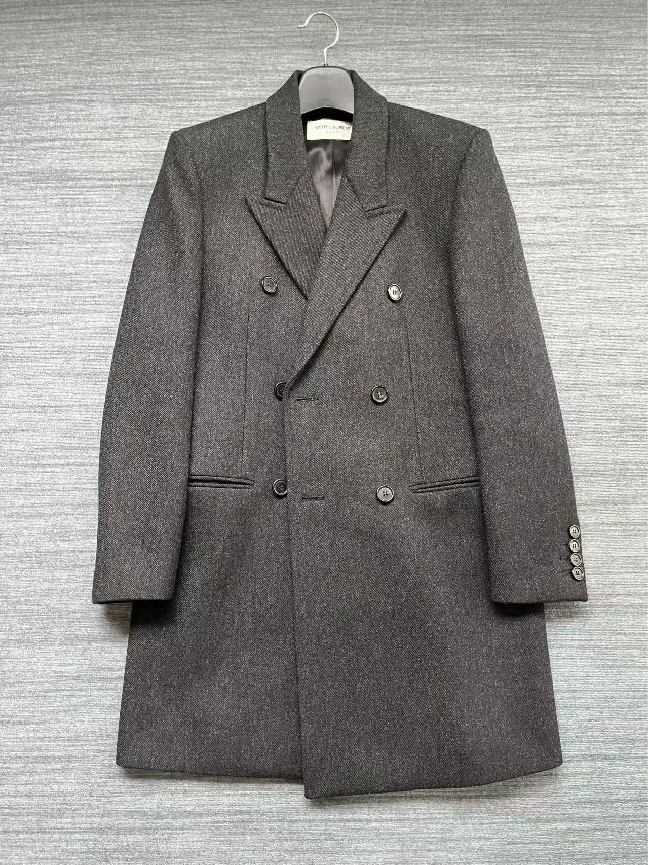 Saint Laurent Paris Saint Laurent Gray Wool Double-Breasted Coat Size US M / EU 48-50 / 2 - 1 Thumbnail