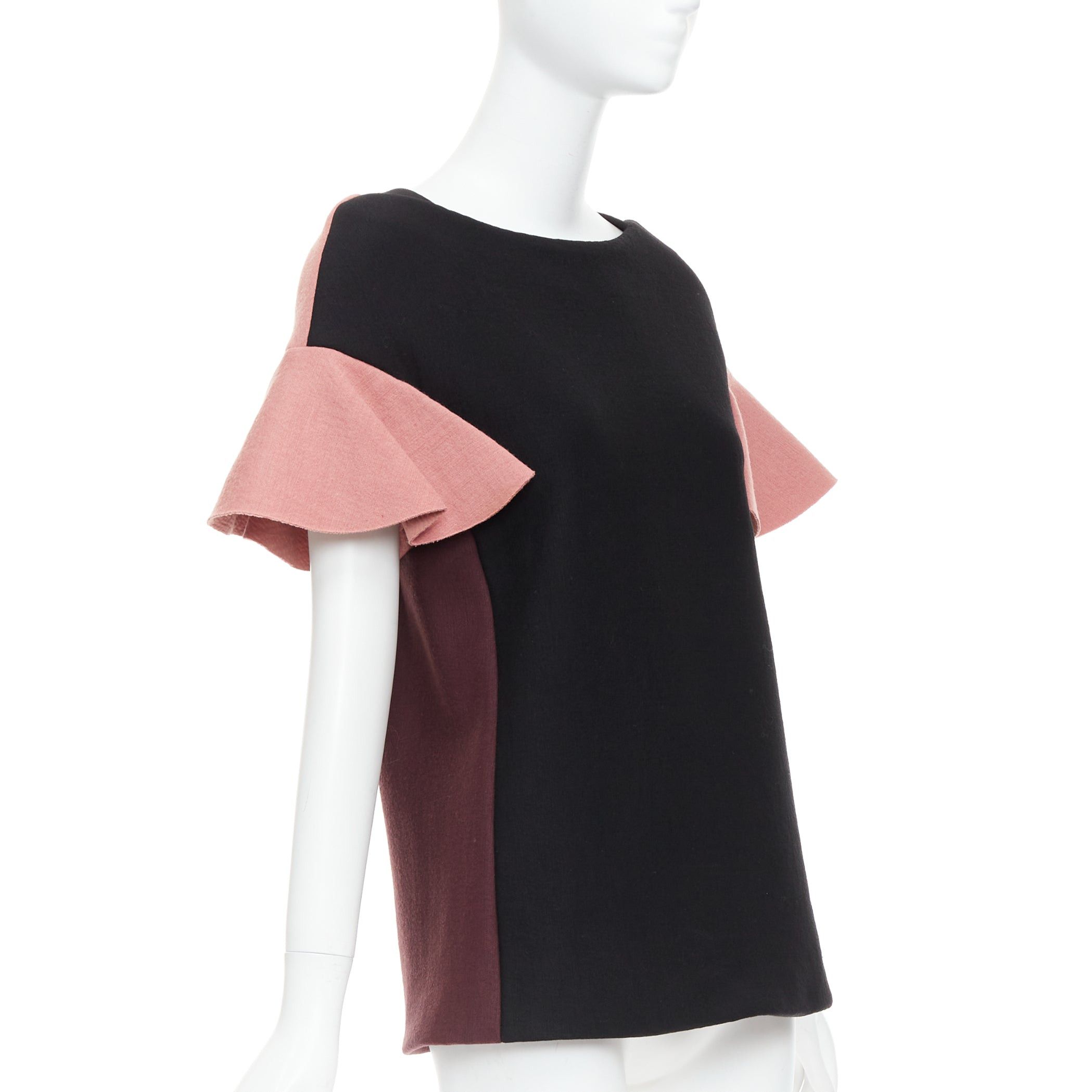 MARNI black pink wool cotton blend ruffle sleeve tunic top IT40 S