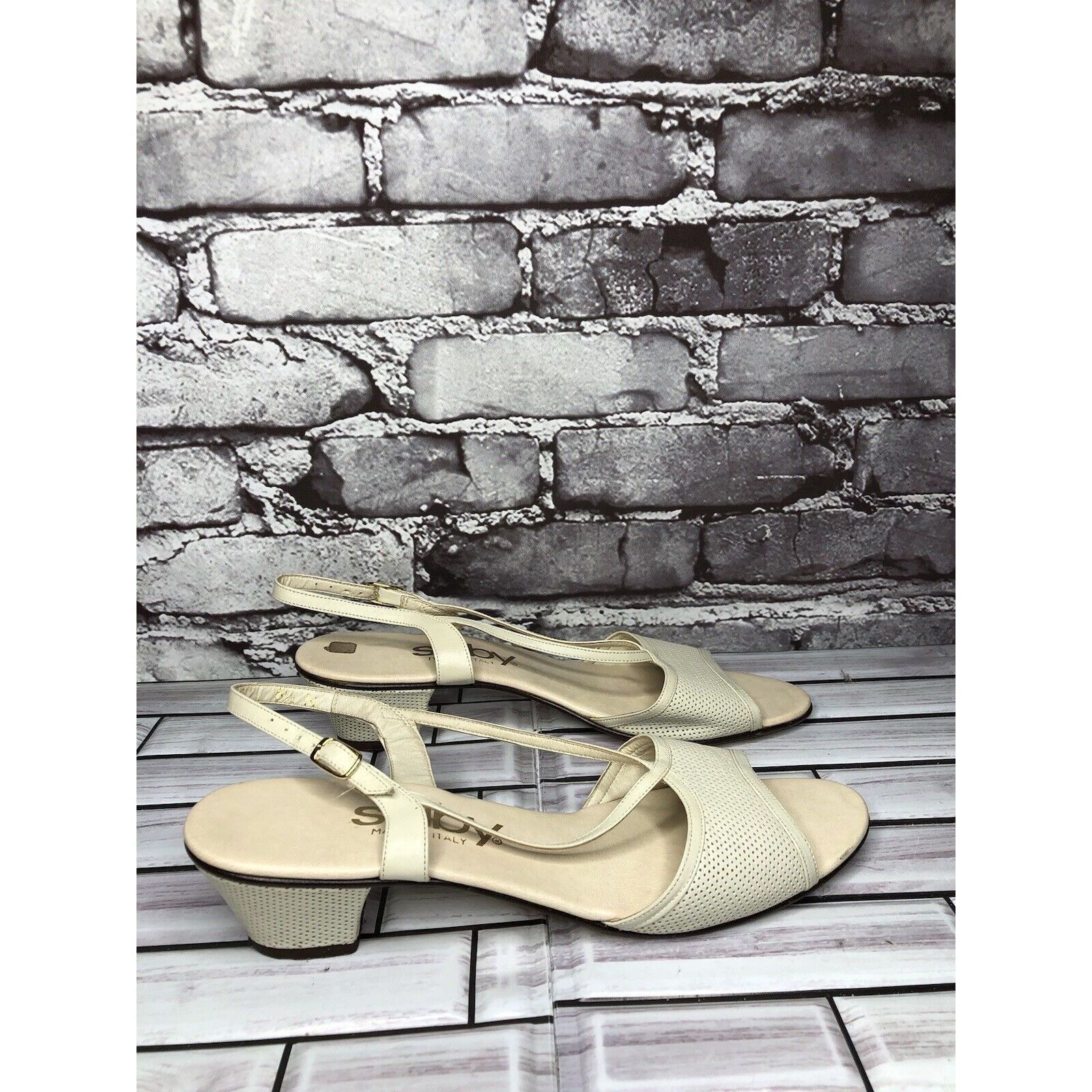 Other Selby Ivory Leather Perforated Peep Toe Heel Strap Sandals W Size US 8.5 / IT 38.5 - 17 Thumbnail