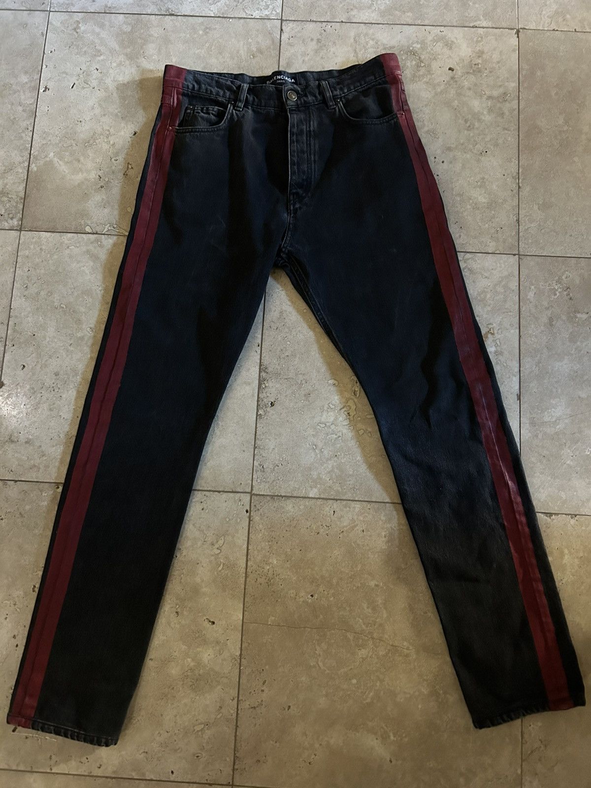 Balenciaga Red Pinstripe Jeans