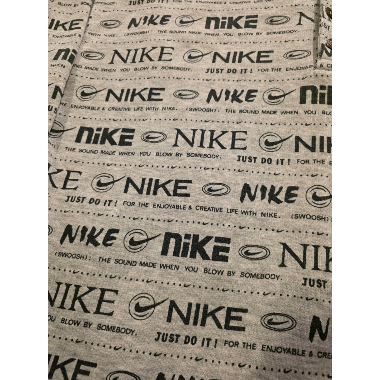 Nike VINTAGE Nike Collared Fleece Pullover Rugby AOP All Over Print Mens OSFA XL Gray Nike Logo Graphic Print 80s Hip Hop Rare Sweatshirt Size US XL / EU 56 / 4 - 3 Thumbnail