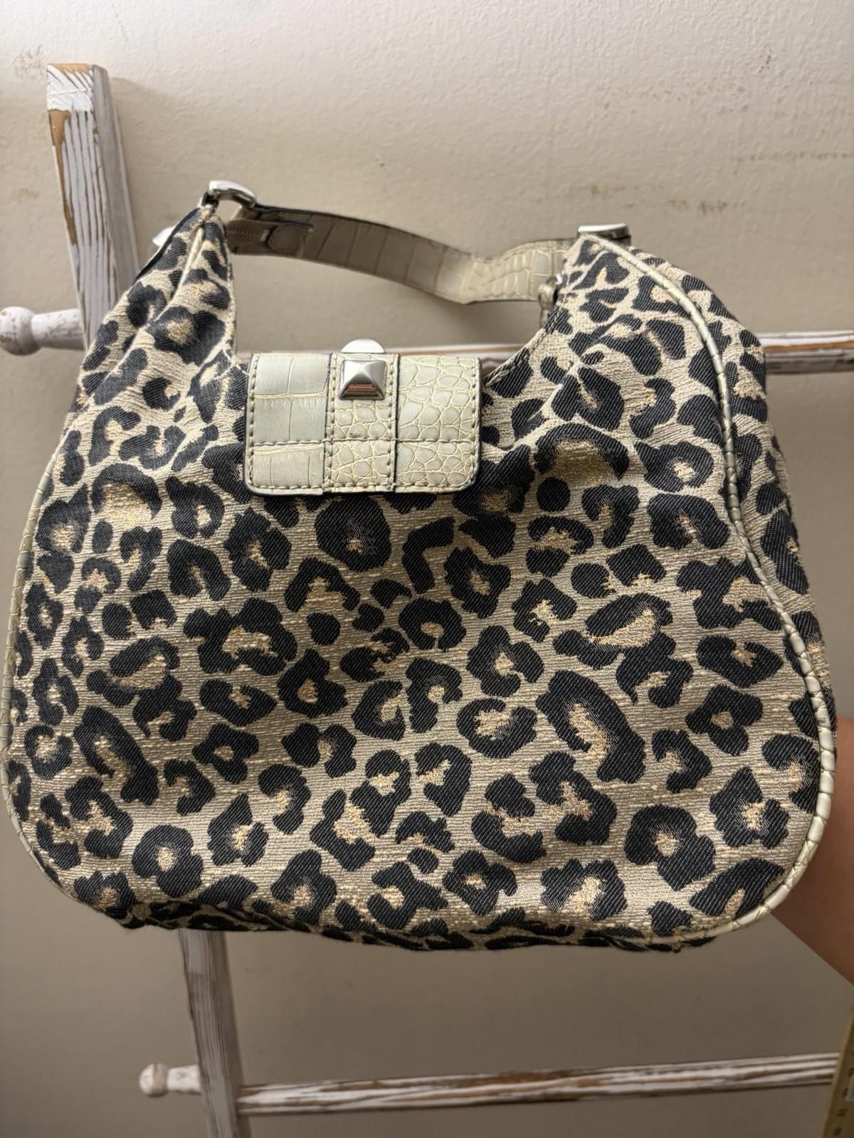 Guess Vintage Guess Leopard Canvas Croc Leather Studded Hobo Bag Size ONE SIZE - 3 Thumbnail