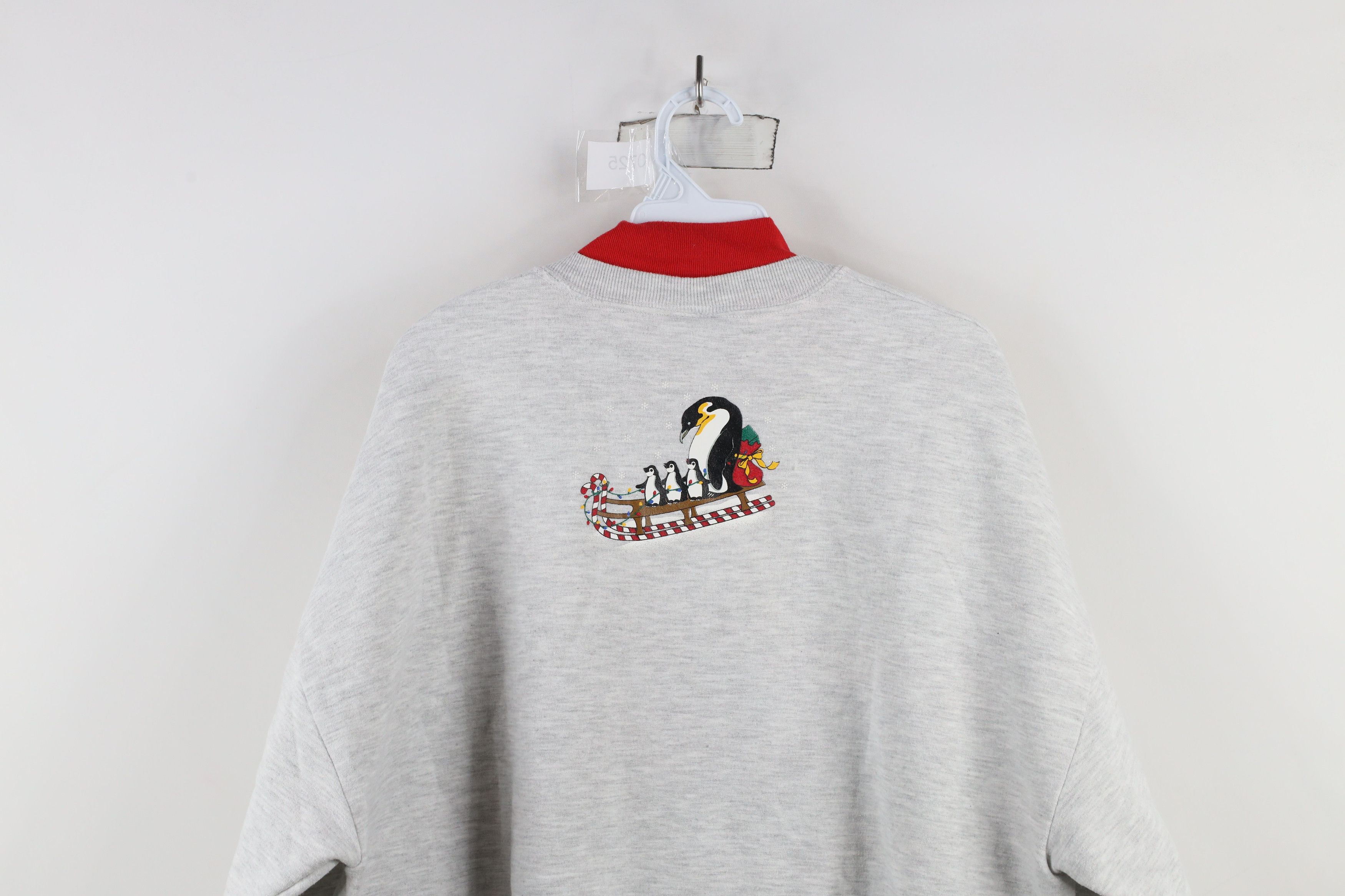 Vintage Vintage 90s Christmas Penguin Mock Neck Sweatshirt Gray USA Size XL / US 12-14 / IT 48-50 - 10 Thumbnail