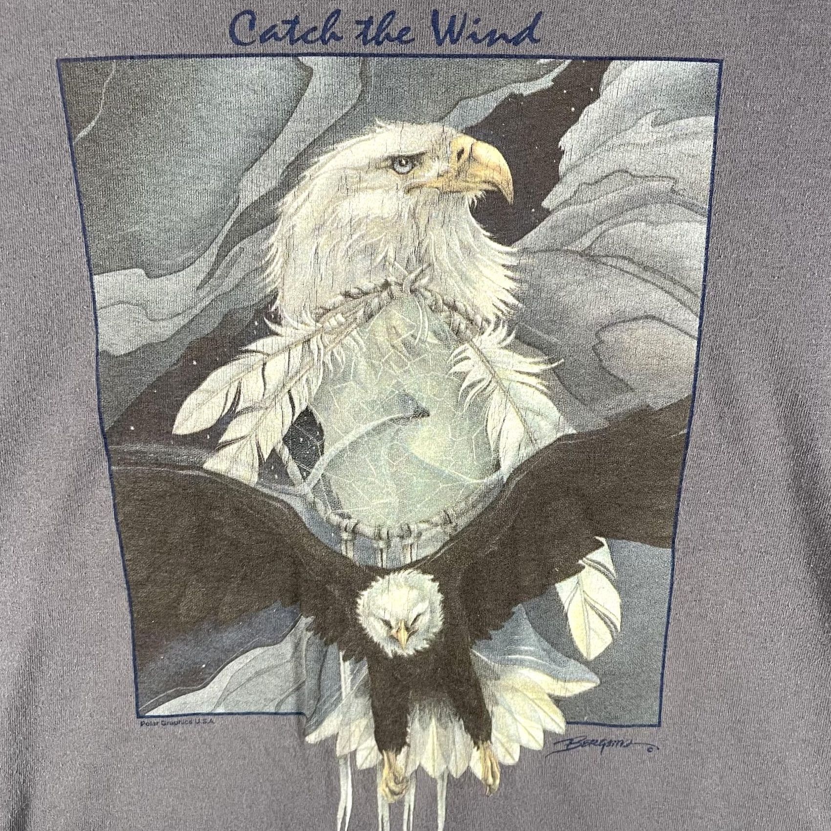 Anvil VINTAGE Anvil Shirt Mens XL Blue Catch The Wind Bald Eagle Graphic Tee 90s Y2K Size US XL / EU 56 / 4 - 4 Thumbnail