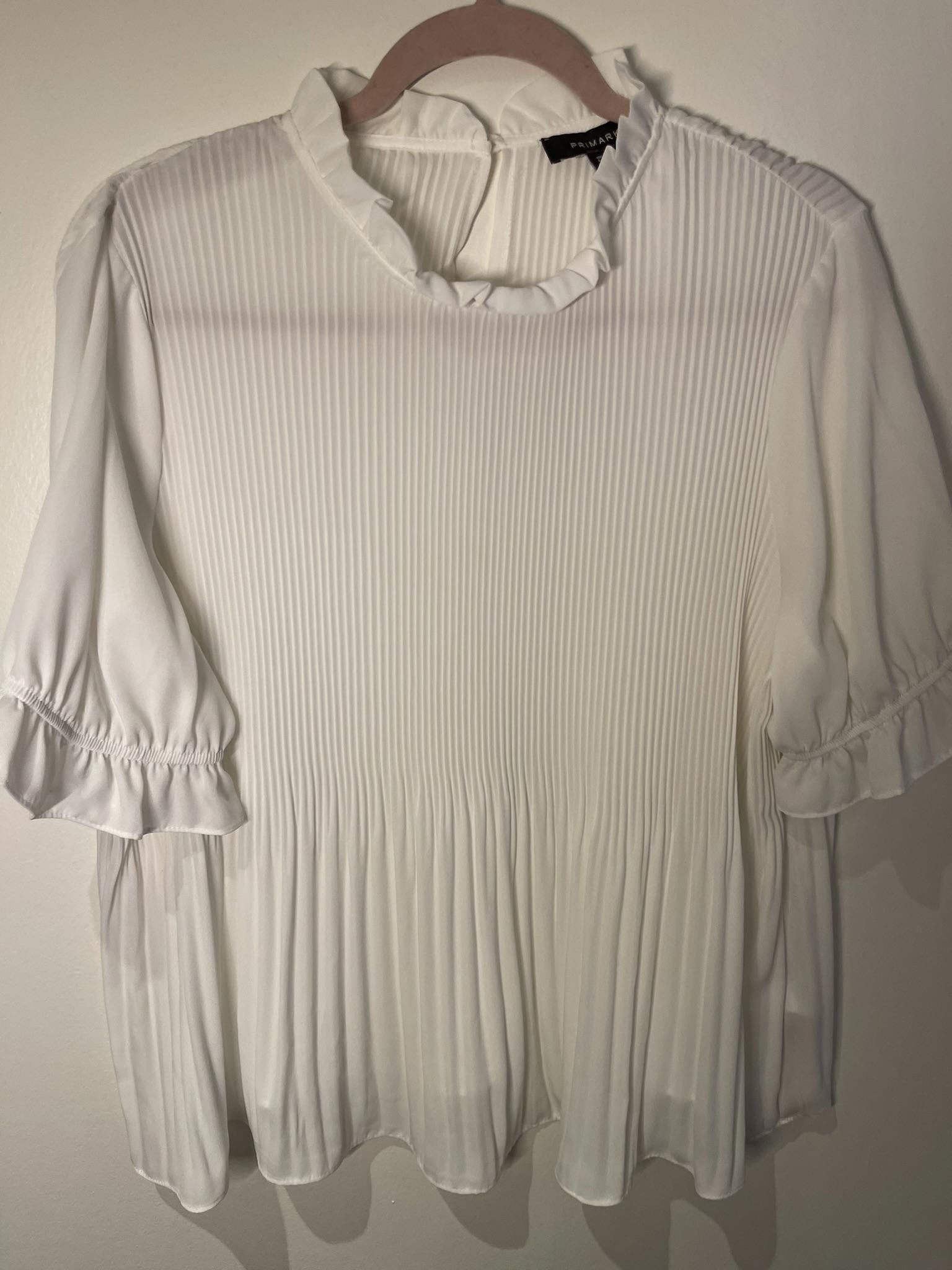 Designer Primark White Pleated Blouse, with short sleeves Size XL / US 12-14 / IT 48-50 - 4 Thumbnail