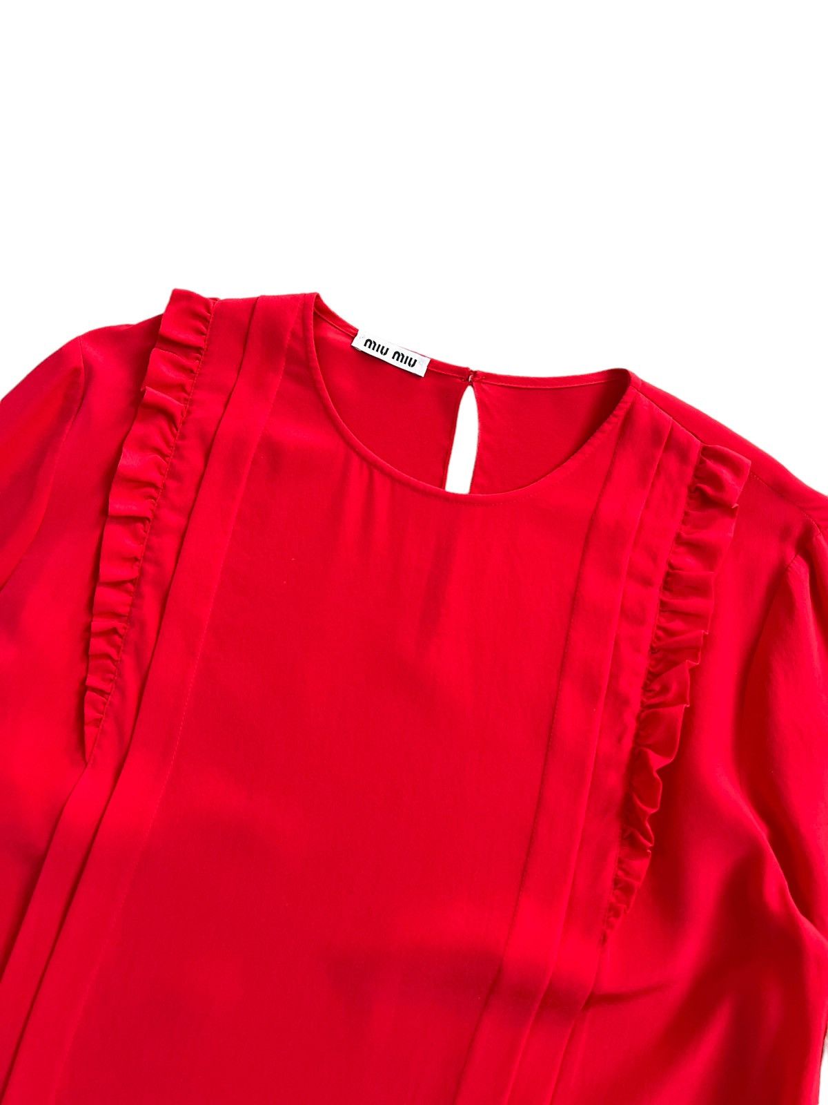 Miu Miu × Prada Miu Miu Red Ruffled Silk Blouse Size S / US 4 / IT 40 - 3 Thumbnail