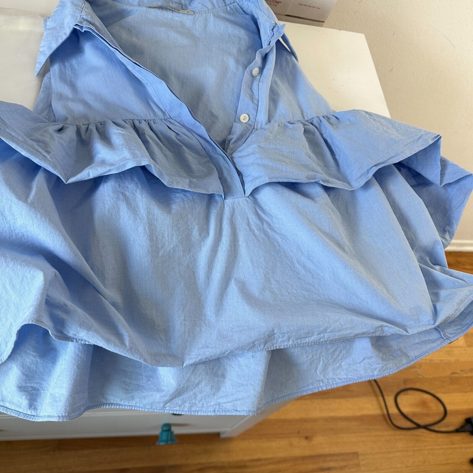 Other Denim Blue Ruffled Cold Shoulder Half Button Flowy Blouse S Size S / US 4 / IT 40 - 10 Thumbnail