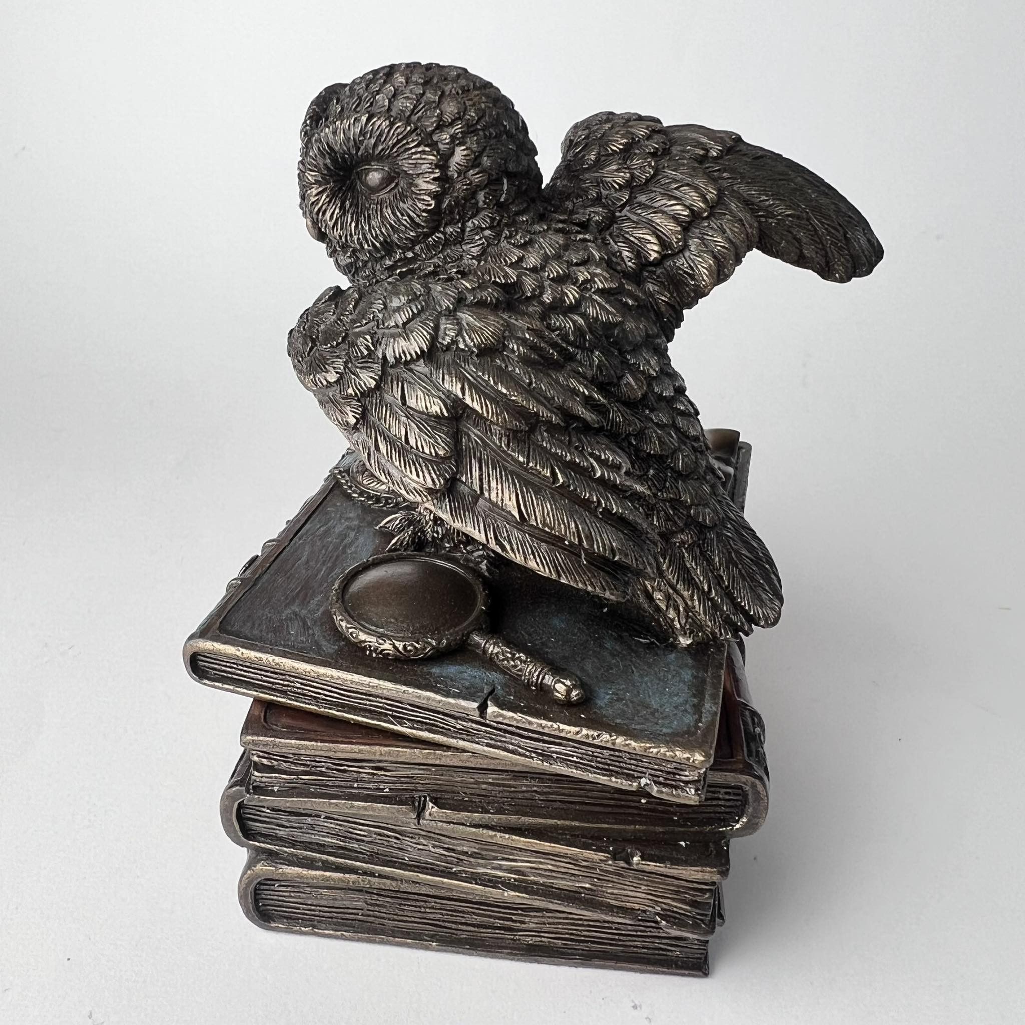 Vintage Box Owl on Books Statue Figure Polystone Decor Italy Size ONE SIZE - 5 Thumbnail