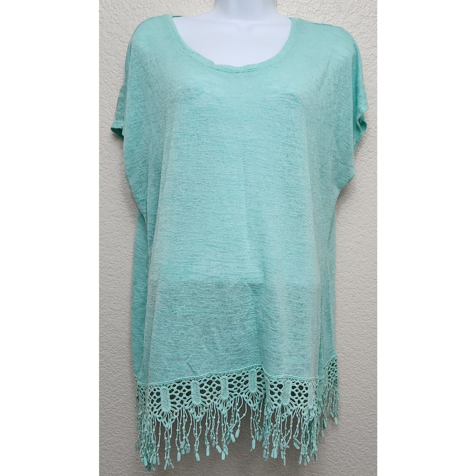 Other Cato Green Blue Slub Knit Batwing Short Sleeves Top XL Size XL / US 12-14 / IT 48-50 - 1 Thumbnail