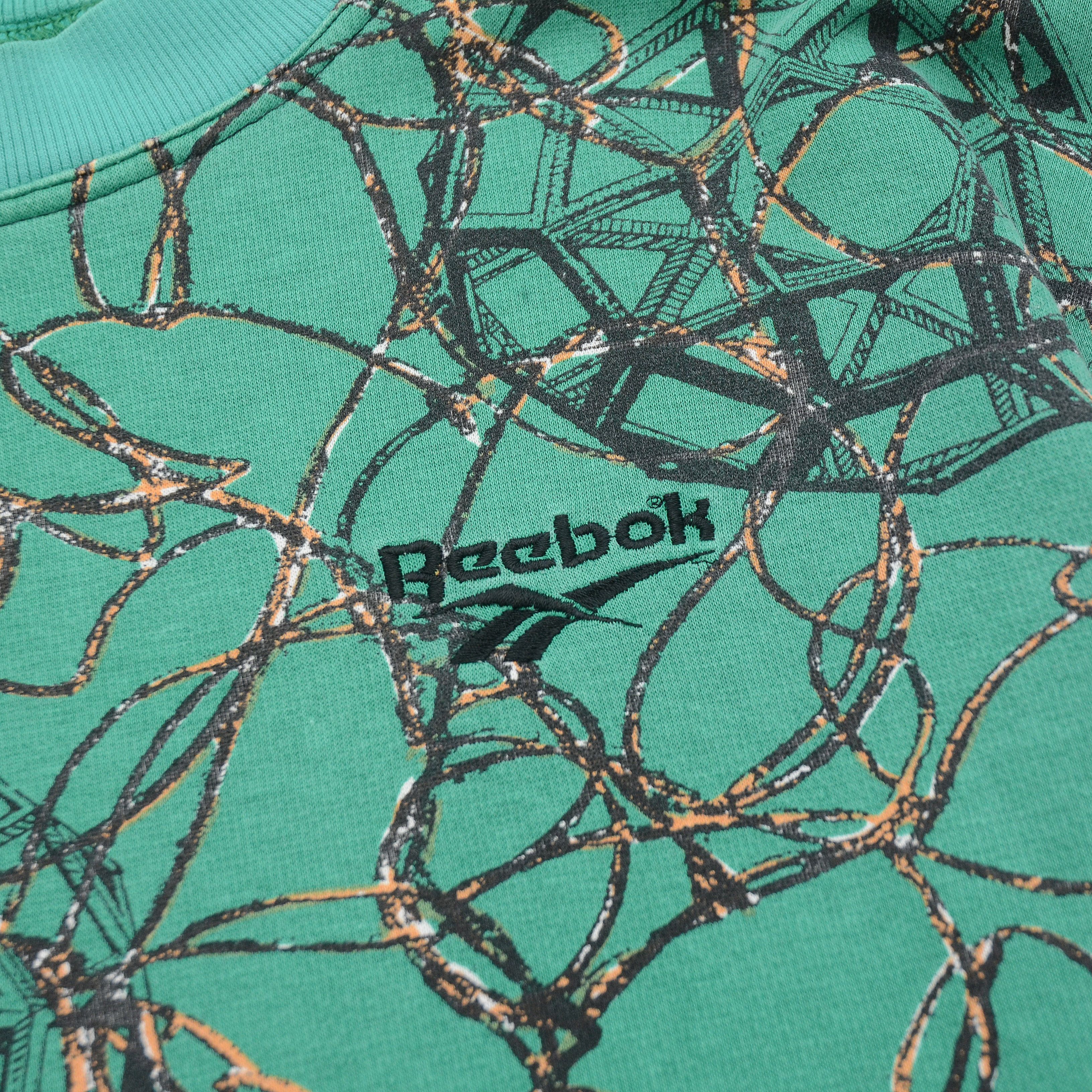 Reebok Vintage Reebok Sweatshirt Abstract Green Star Chain Pattern Size US L / EU 52-54 / 3 - 5 Thumbnail