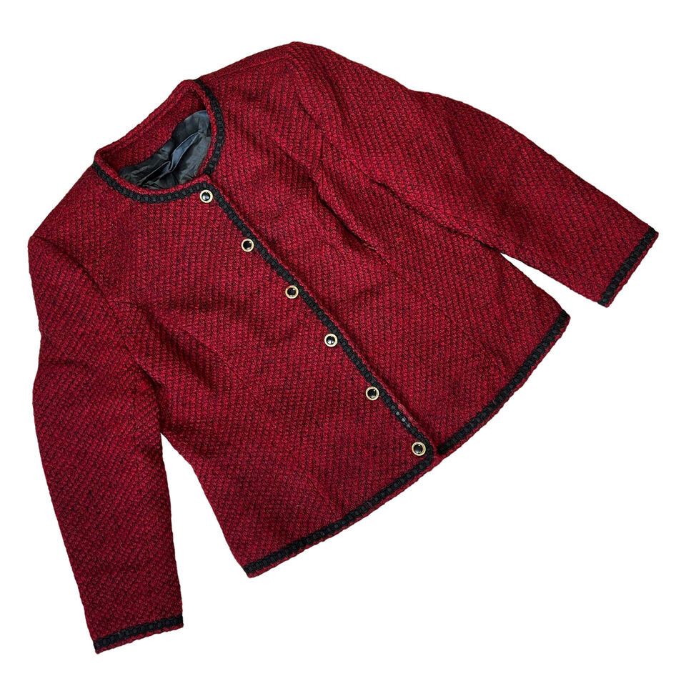 image of Vintage Sundazed (Germany) Bouclé Princess Armseye Chanel Jacket: XL in Red, Women's