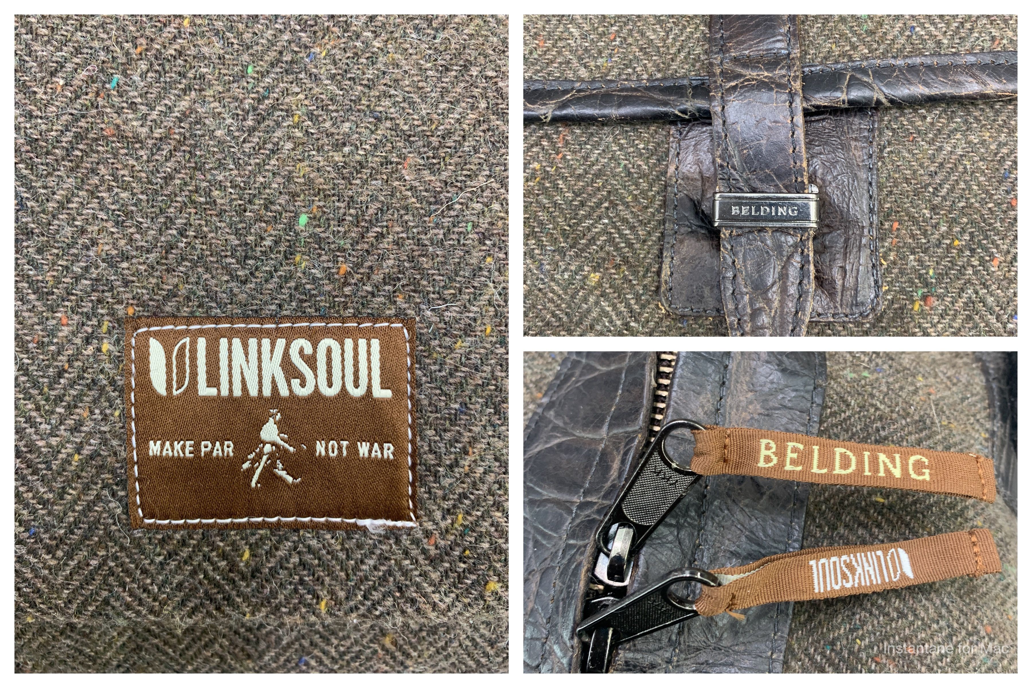 Japanese Brand × Vintage LINKSOUL by BELDING Boston Bag Leather Wool Herringbone Size ONE SIZE - 7 Thumbnail