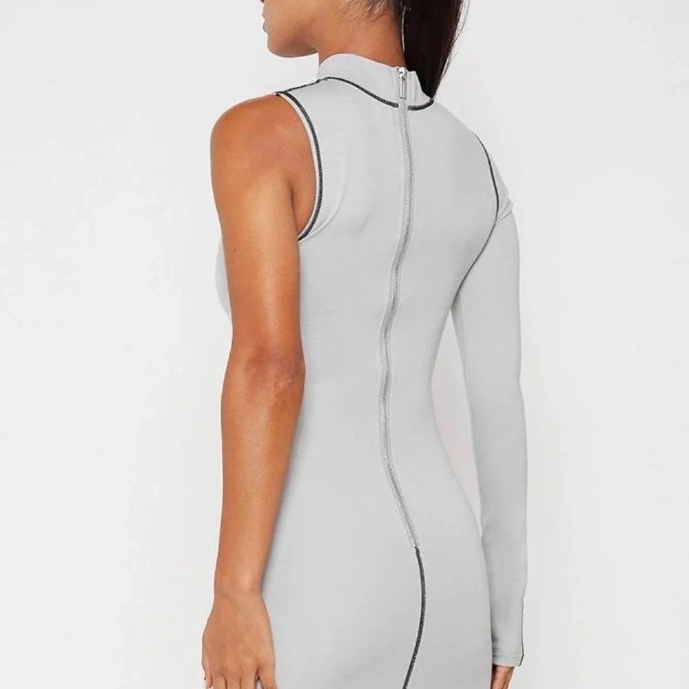 Maniere De Vior Manière De Voir Iced Gray One Sleeve Contrast Stitch Dress 8 Size M / US 6-8 / IT 42-44 - 4 Thumbnail