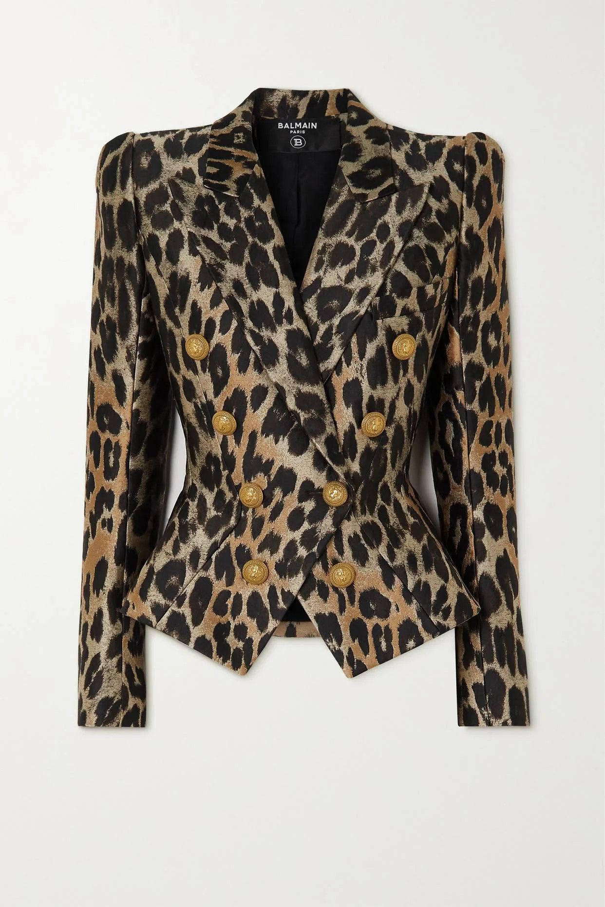 image of Balmain O1Srvl11E0524 Double-Breasted Jacquard Blazer In Leopard, Women's (Size XS)