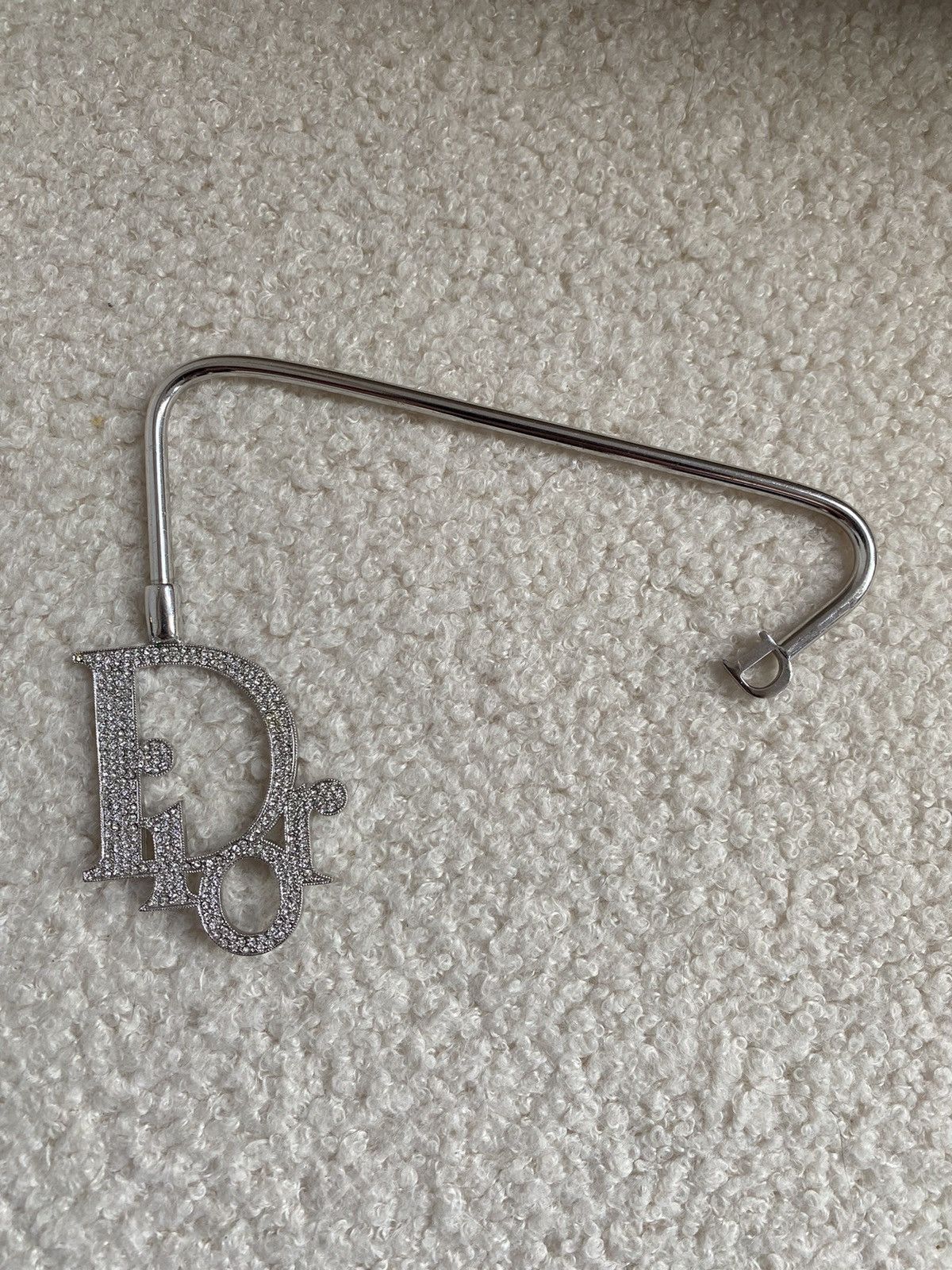 image of Christian Dior Purse Hook Crystals Swarovsky Logo Ornament in Silver, Women's