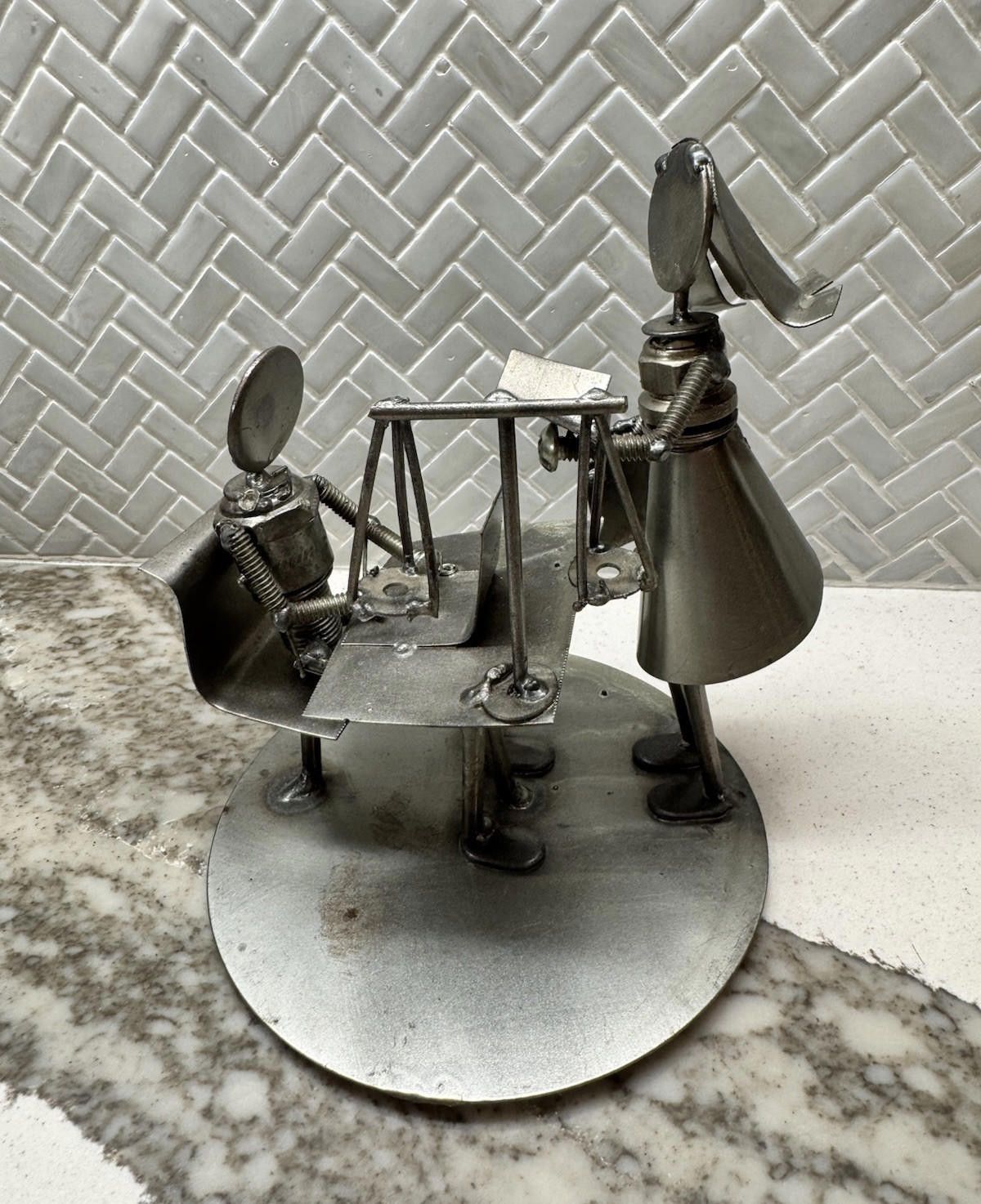 Designer Metal Sculpture Art Recycled Handcrafted Figure Rustic Buss. Size ONE SIZE - 1 Thumbnail
