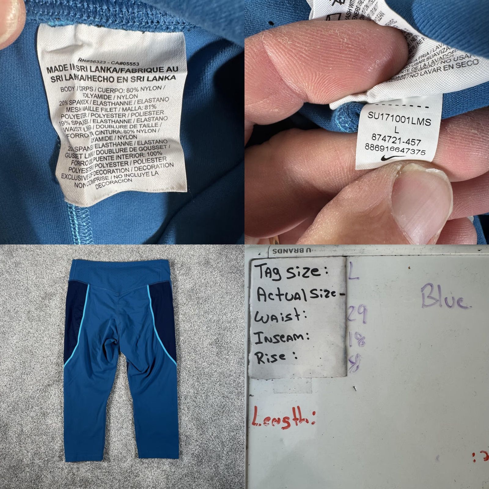 Nike Nike Leggings Womens L Blue Dri-FIT Capri Cropped 874721-457 Womens Size 36" / US 14 / IT 50 - 8 Thumbnail