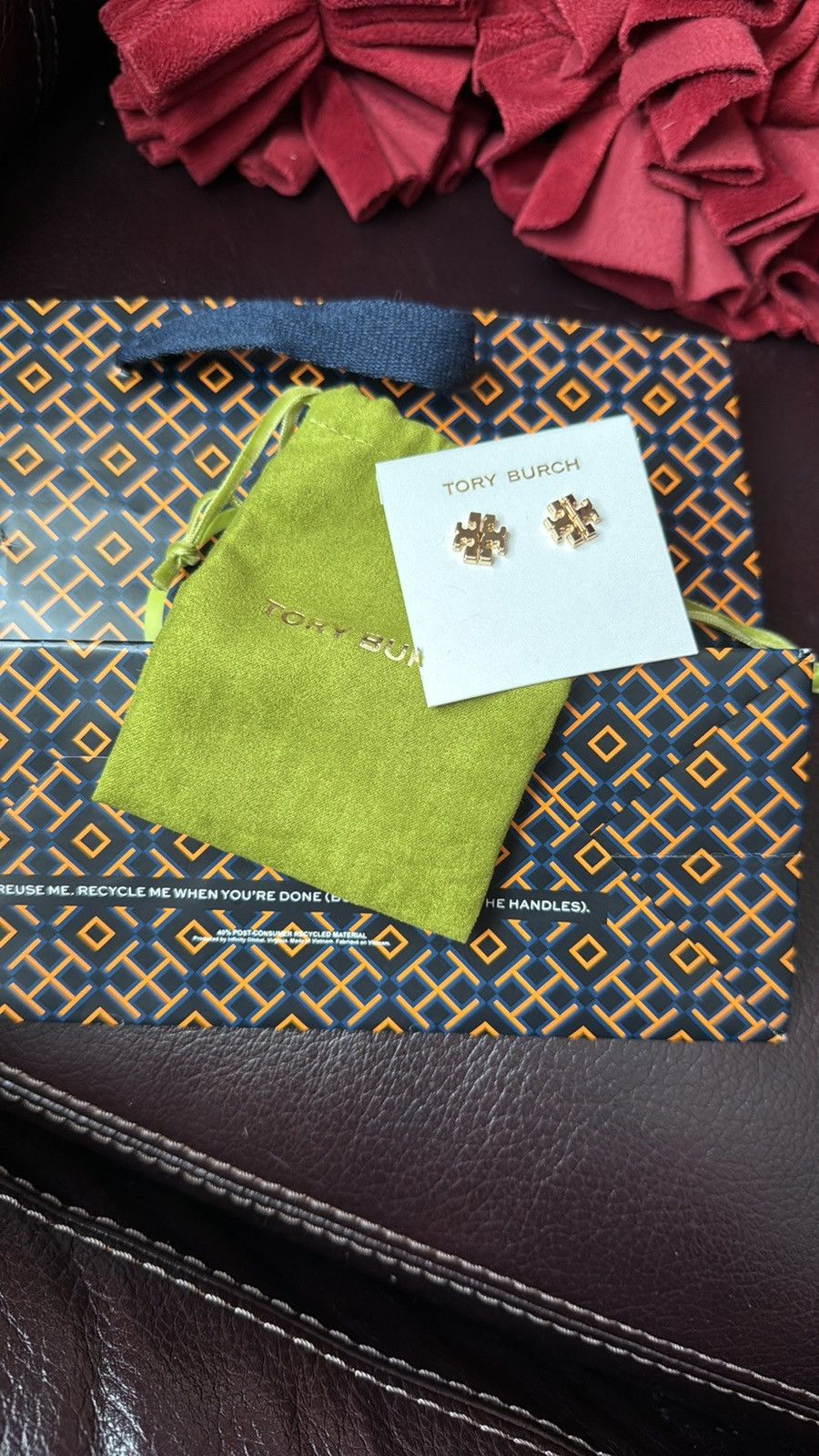 Tory Burch Tory Burch Gold Logo Studs with dust bagtissue Shopping bag Size ONE SIZE - 1 Thumbnail