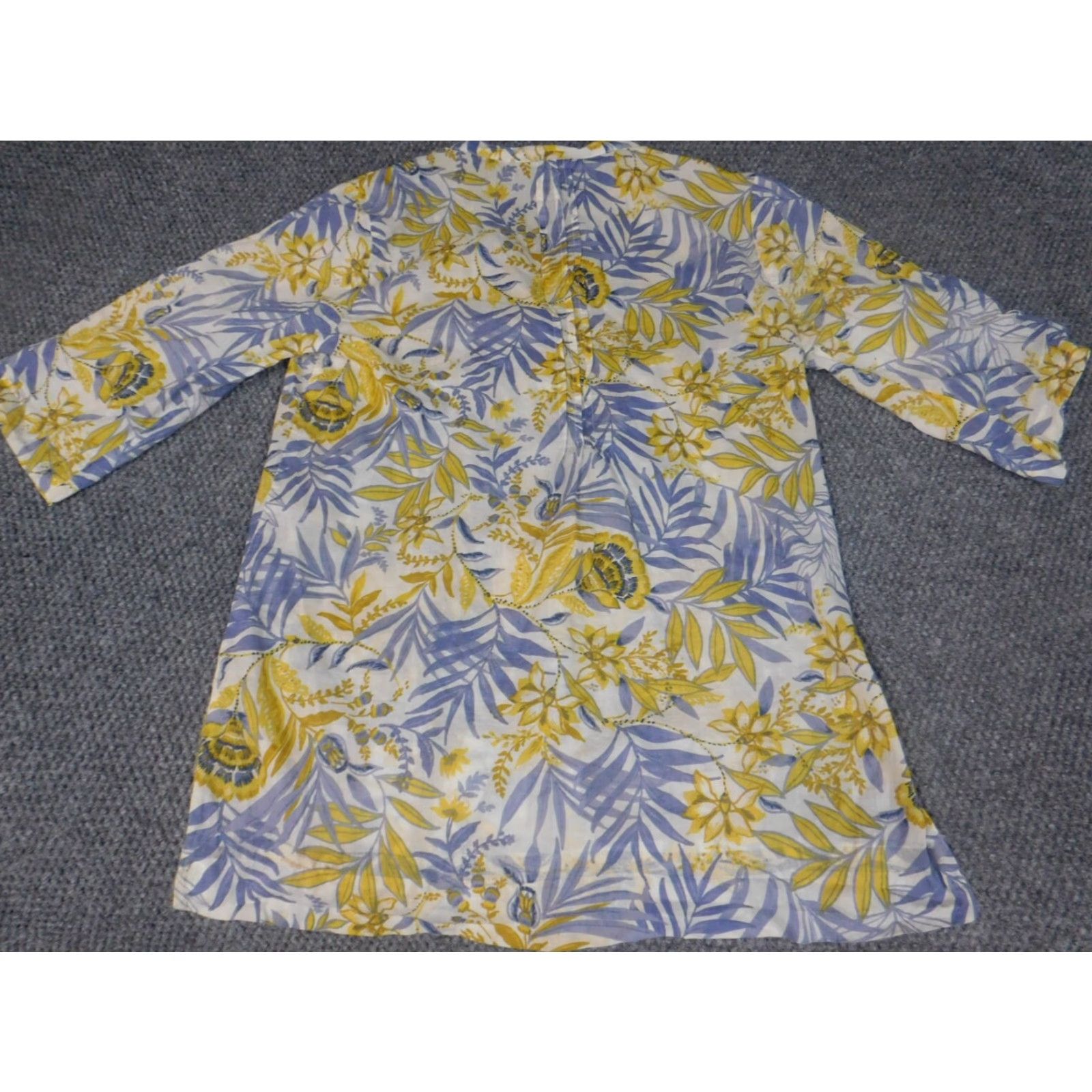 Vintage Club Z Collection Womens Blouse S Blue Floral Knit Crew Neck Pullover Stretch 3/4 Sleeve Casual Cotton Button Regular Classic Shirt Womens Size S / US 4 / IT 40 - 6 Thumbnail