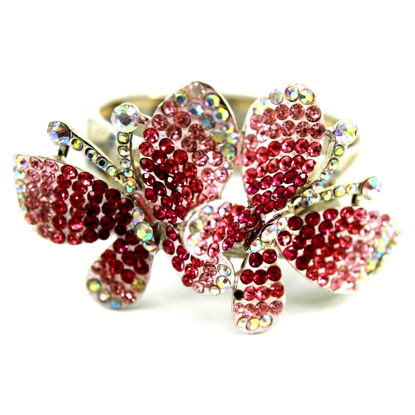 Other Pink-White Rhinestone Butterfly Silvertone Stretch Bracelet Size ONE SIZE - 1 Thumbnail