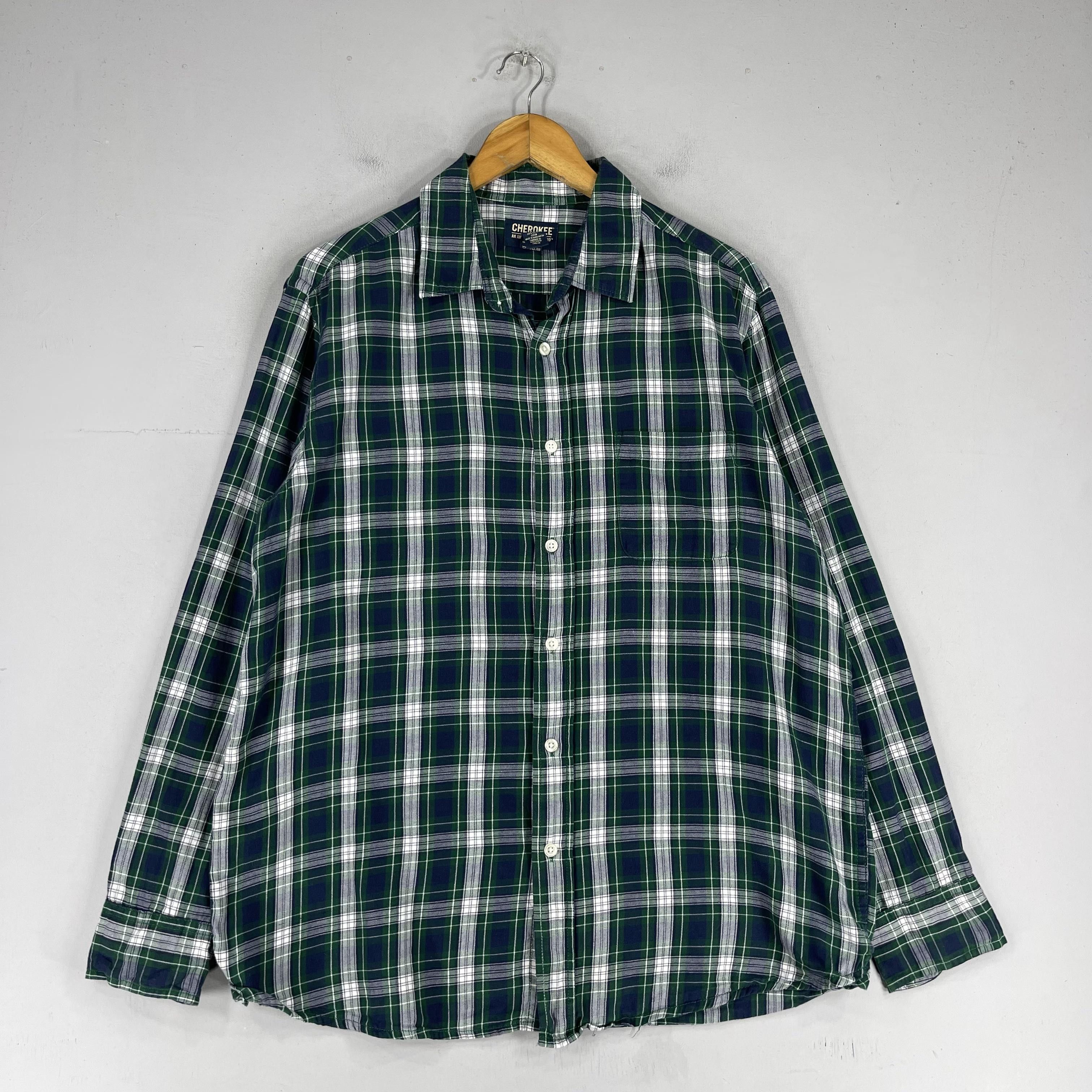 Cherokee × Flannel Vintage Plaid Checkered Green Tartan Flannel Button Up Size US L / EU 52-54 / 3 - 4 Thumbnail