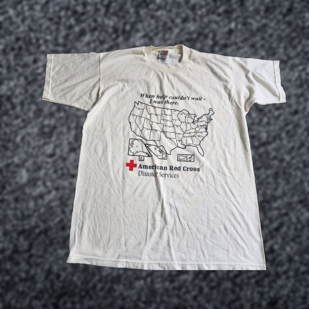 Fruit Of The Loom VINTAGE Fruit of the Loom T-Shirt Mens L 90s Beige Crew Neck Short Sleeve I Was There Disaster Relief American Red Cross Thrashed Size US L / EU 52-54 / 3 - 1 Thumbnail