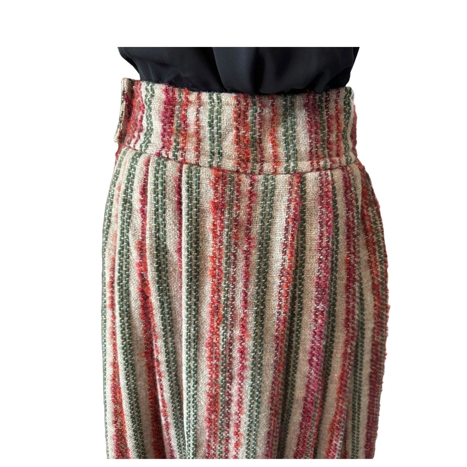 Vintage Vtg high waisted pleated boucle striped midi skirt small Size 27" / US 4 / IT 40 - 6 Thumbnail