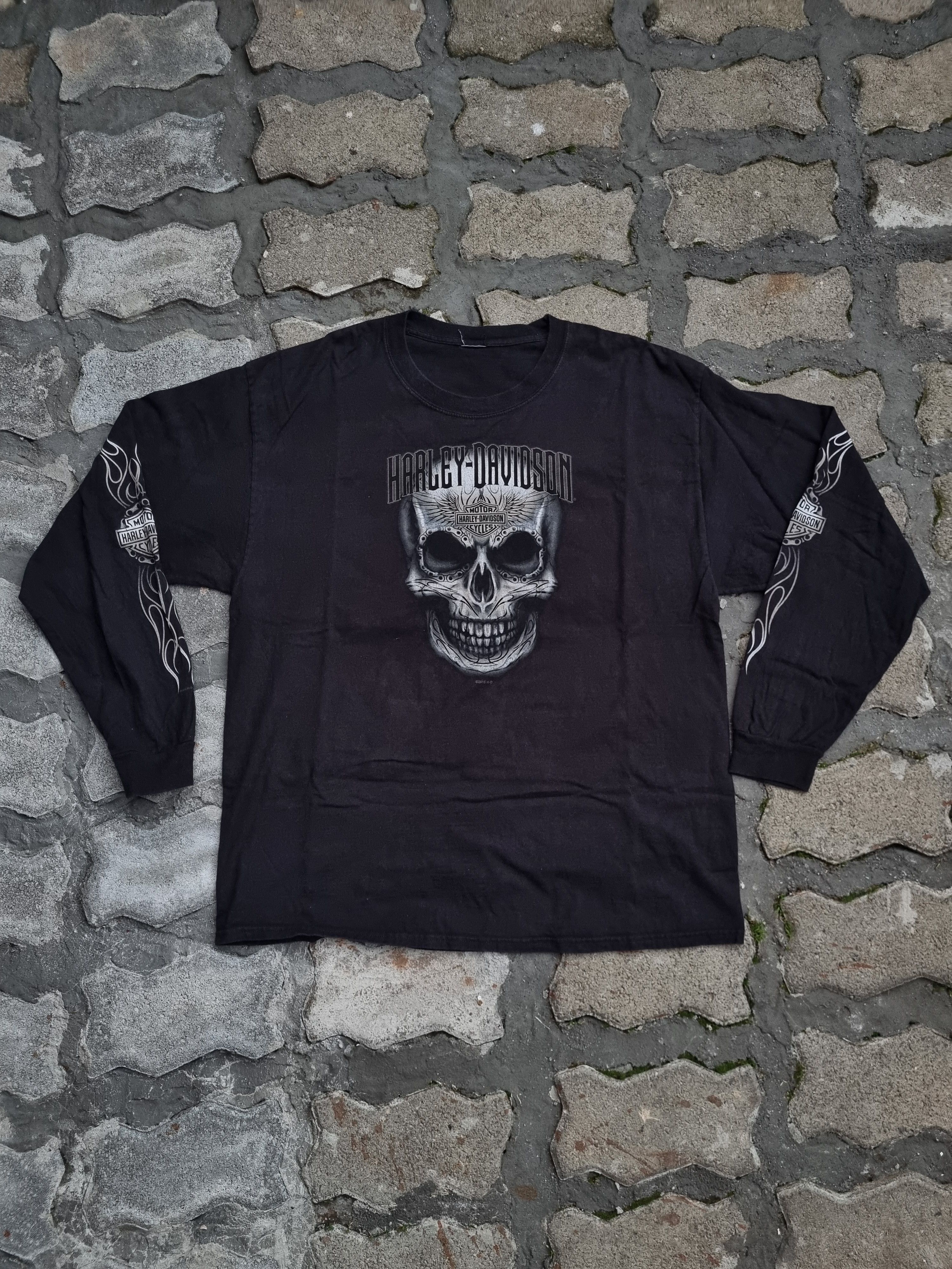 Harley Davidson Vintage 00's Harley Davidson Skull Flames Long