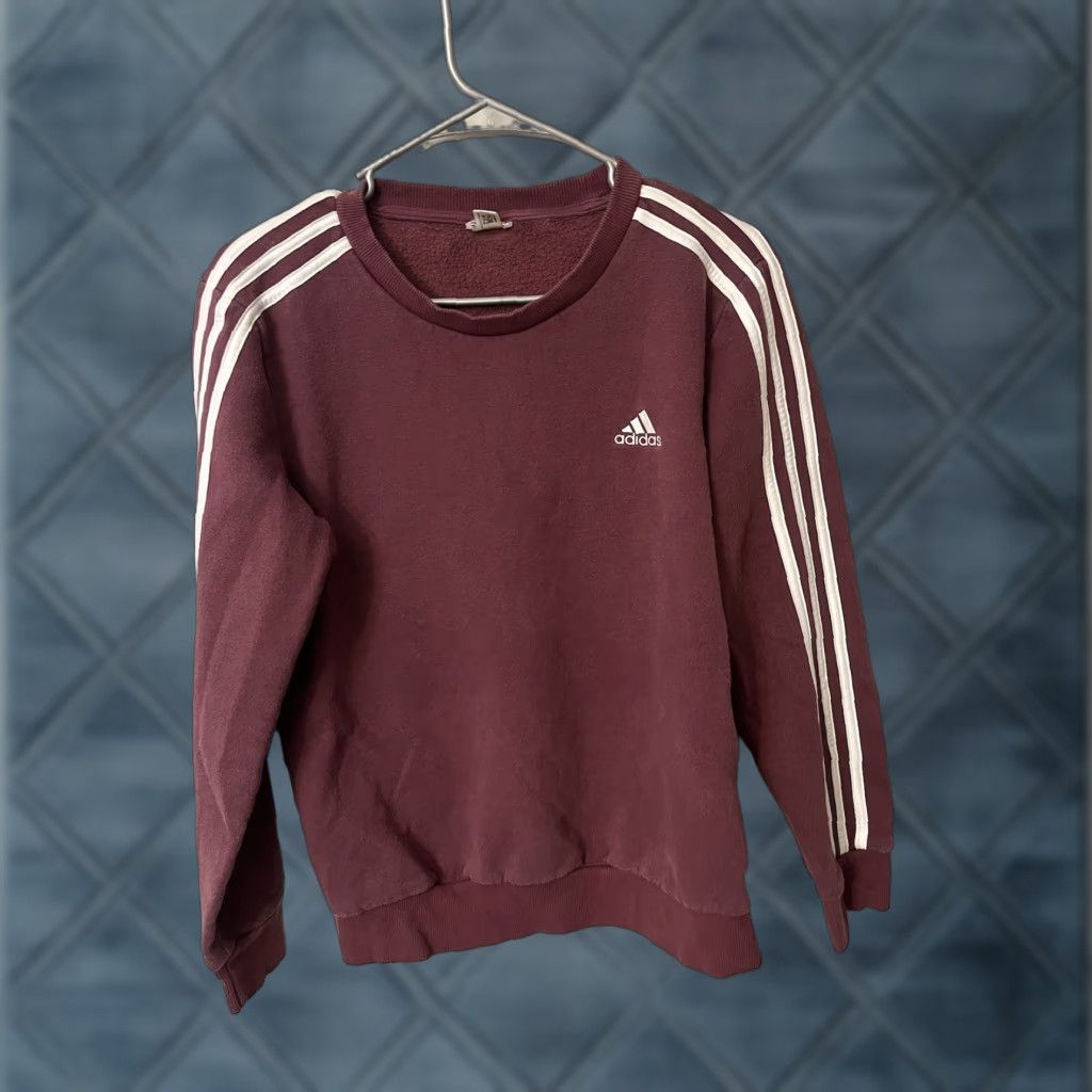 Adidas Adidas Sweatshirt Womens Small Essentials 3 Stripes Fleece Pullover Crew Neck Maroon White Size S / US 4 / IT 40 - 1 Thumbnail
