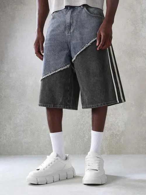 Japanese Brand Contrast Panel Y2k Shorts Jorts Denim Size US 34 / EU 50 - 4 Thumbnail