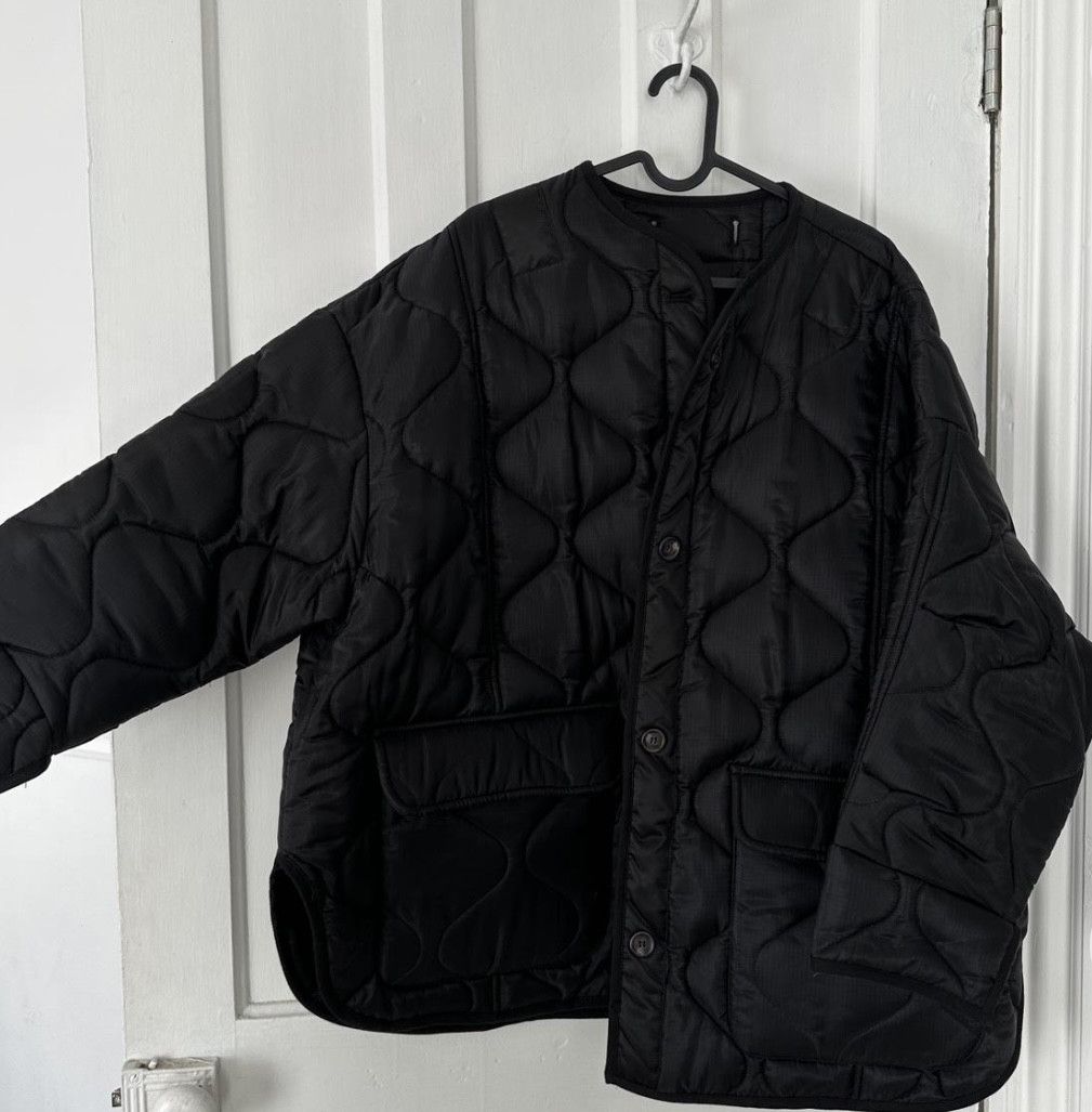 image of Frankie Shop Quilted Liner Designer Vintage Bomber Jacket in Black, Women's (Size XS)