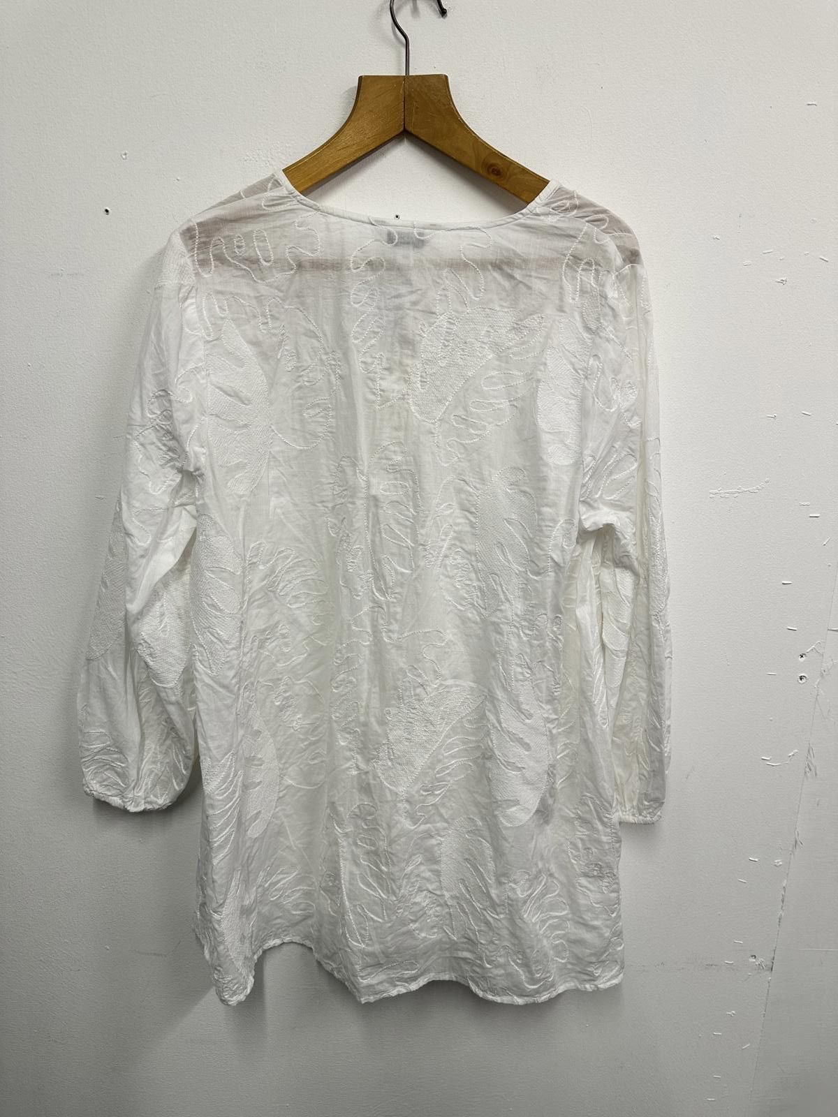 M.E. Sport M&S White Embroidered V-Neck Long Sleeve Top Size L Size L / US 10 / IT 46 - 4 Thumbnail