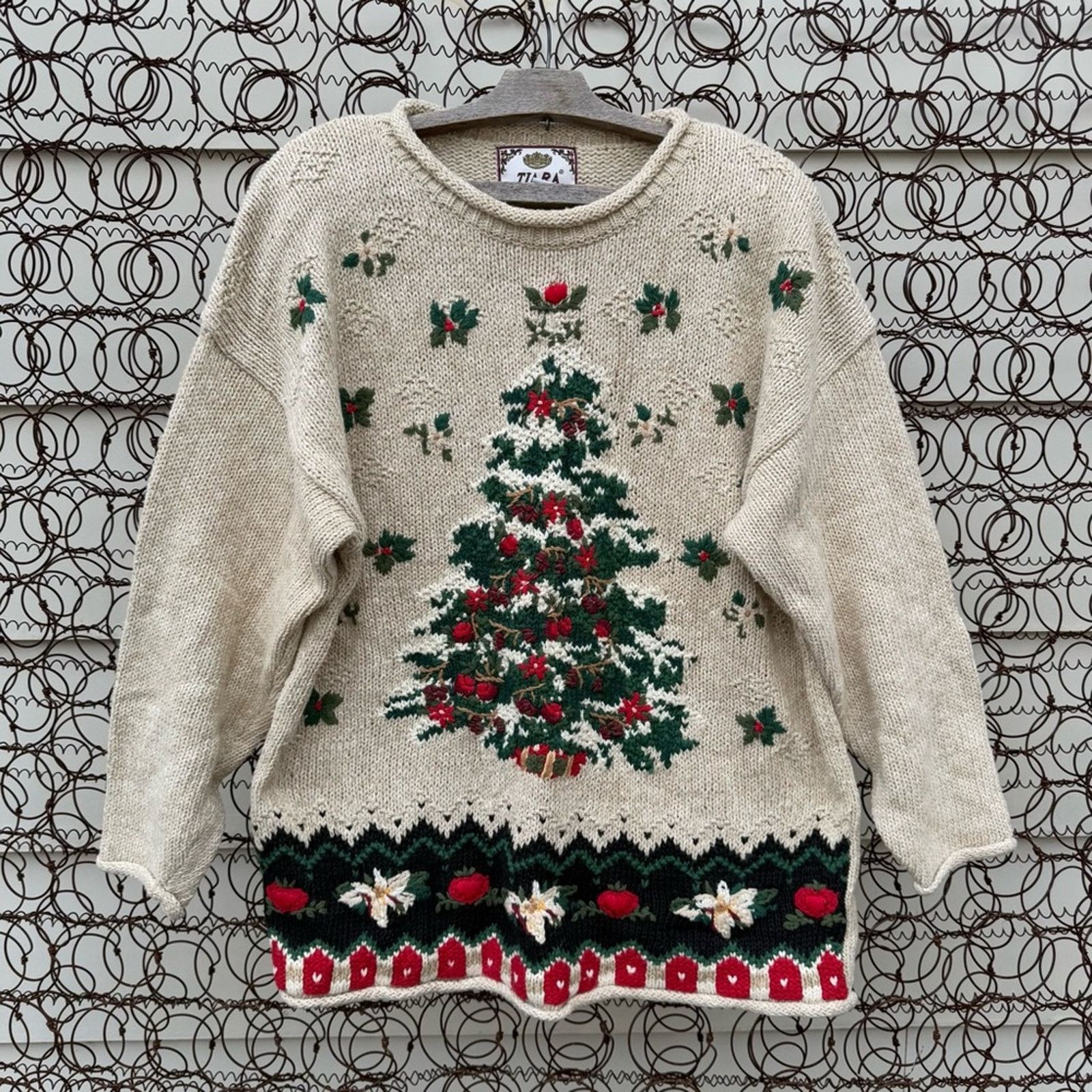 90s Knit Christmas tree ugly sweater rustic cottage cabin XL