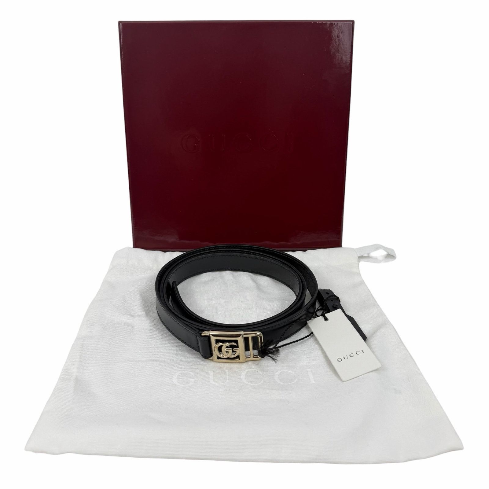 Gucci 20mm Leather Tie Belt Double GG Logo Black Silver Size 95/38 Gucci 20mm Leather Tie Belt Double GG Logo Black 95/38 main image 3
