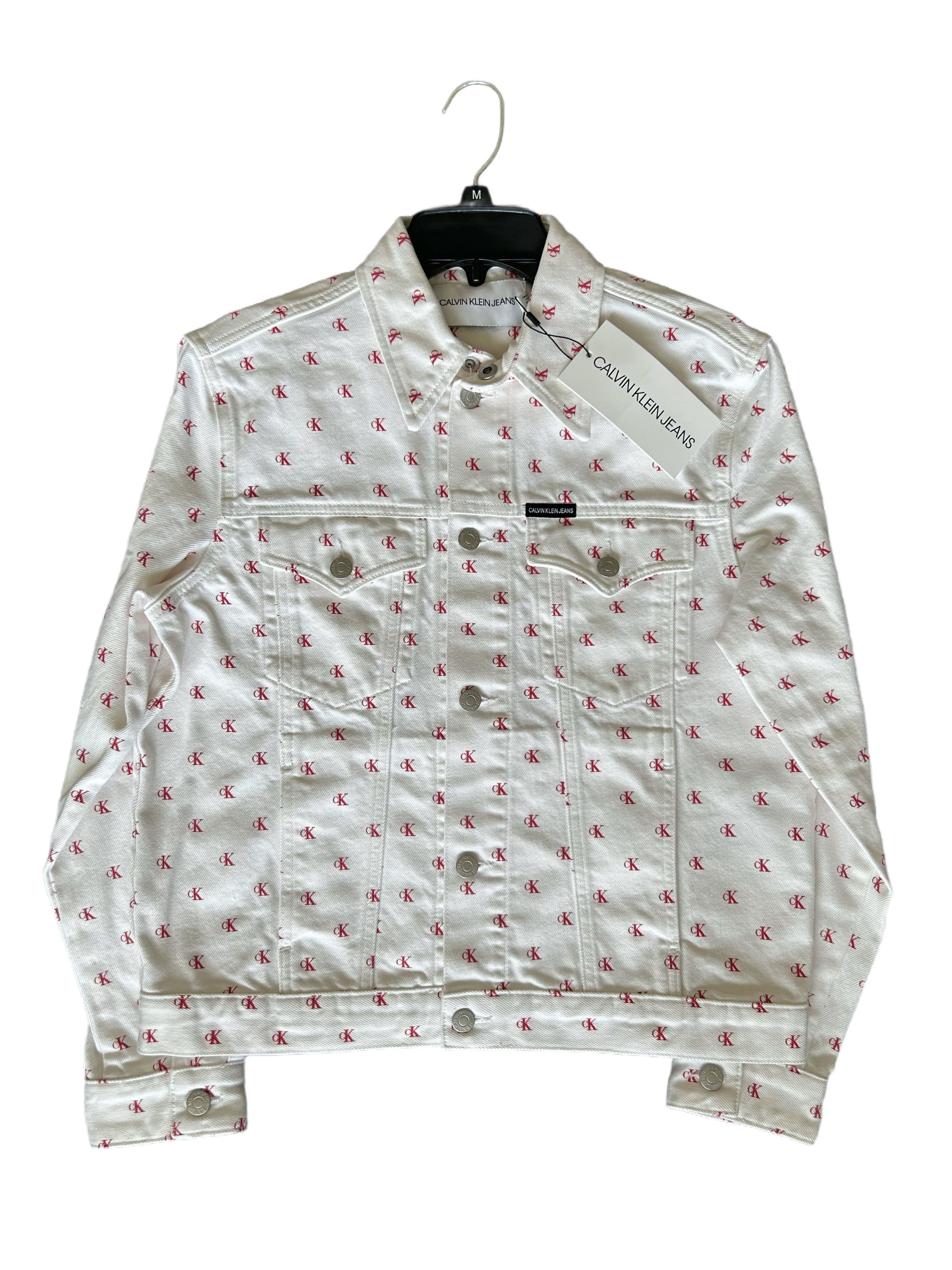 RAF SIMONS X CALVIN KLEIN white/red logo denim jacket