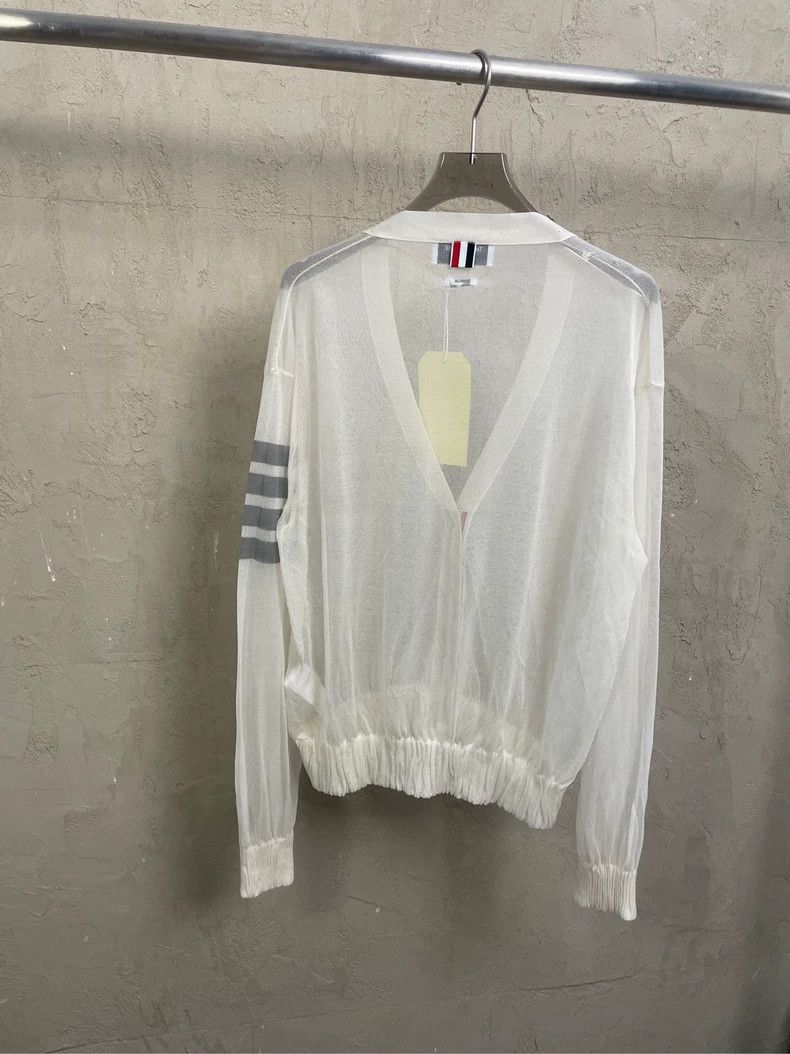 Thom Browne Thom Browne Beige silk summer series cardigan jacket 2506-N Size S / US 4 / IT 40 - 2 Thumbnail