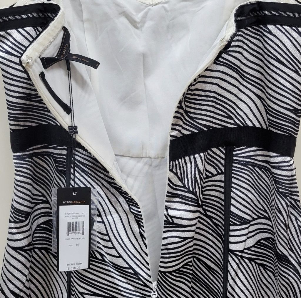 Bcbgmaxazria BCBGMAXAZRIA Elin Maxi Black & White Striped Bustier Dress Size L / US 10 / IT 46 - 17 Thumbnail