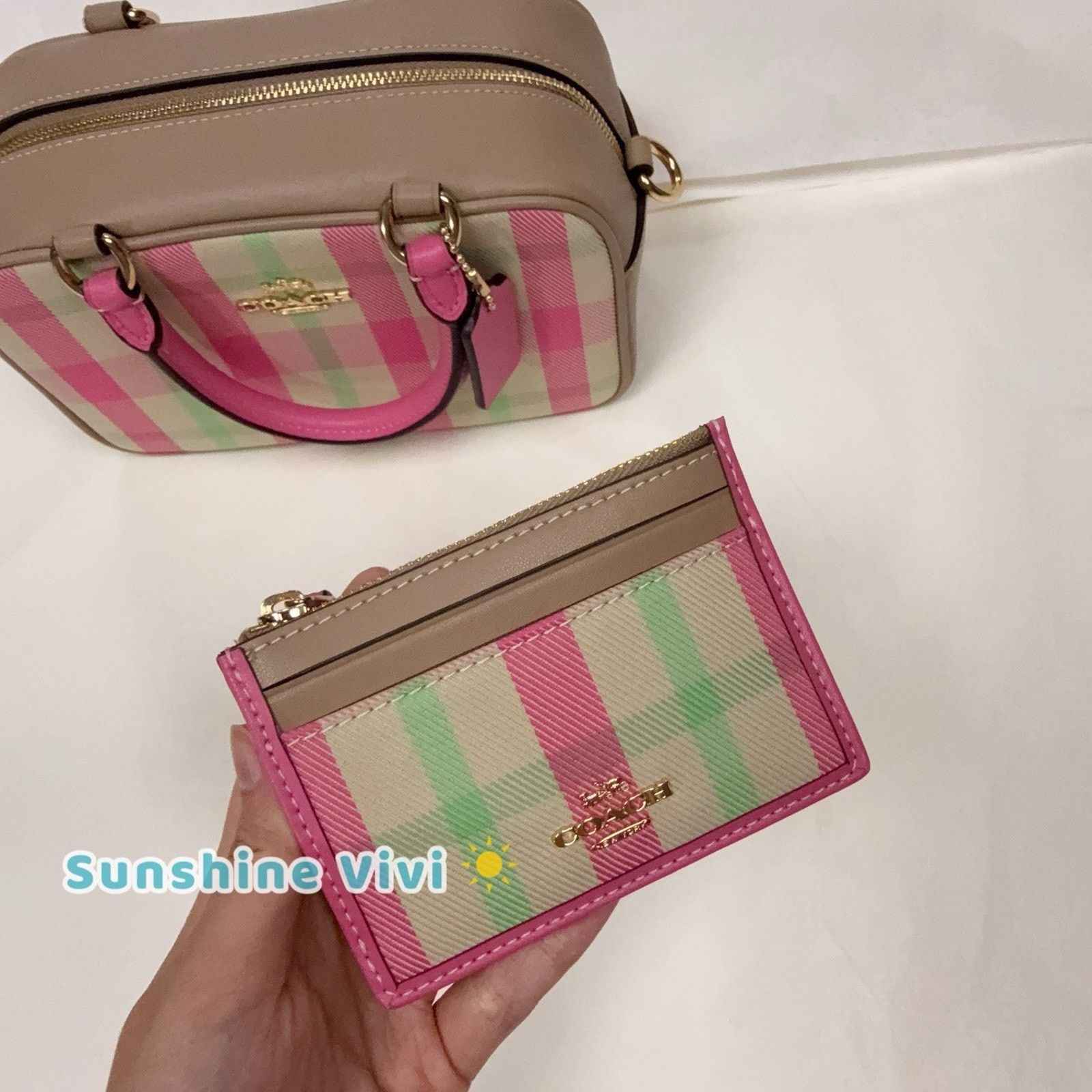 Coach NWT Bundle COACH Satchel Plaid Pink CBI90 & CBL88 ID Case Size ONE SIZE - 8 Thumbnail