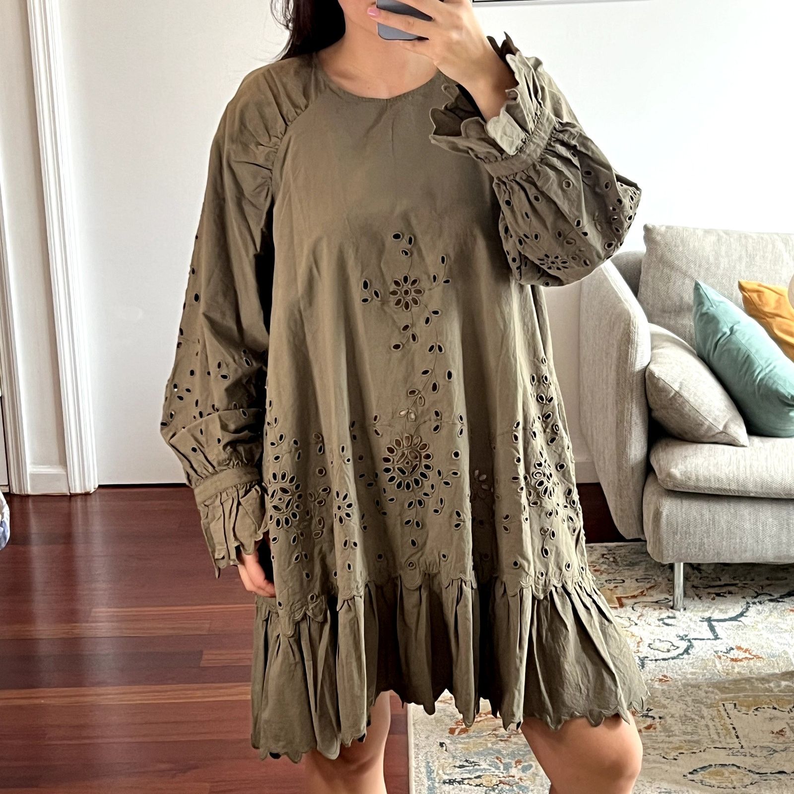 Sea New York Sea New York Crew Neck Fern Balloon Eyelet mini Dress Size L Size L / US 10 / IT 46 - 1 Thumbnail