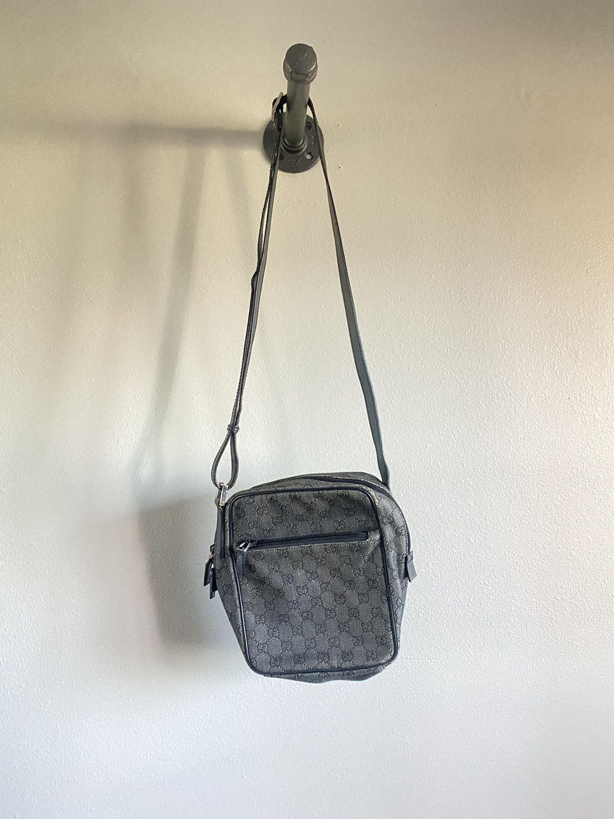image of Gucci Denim Crossbody Bag in Grey, Men's