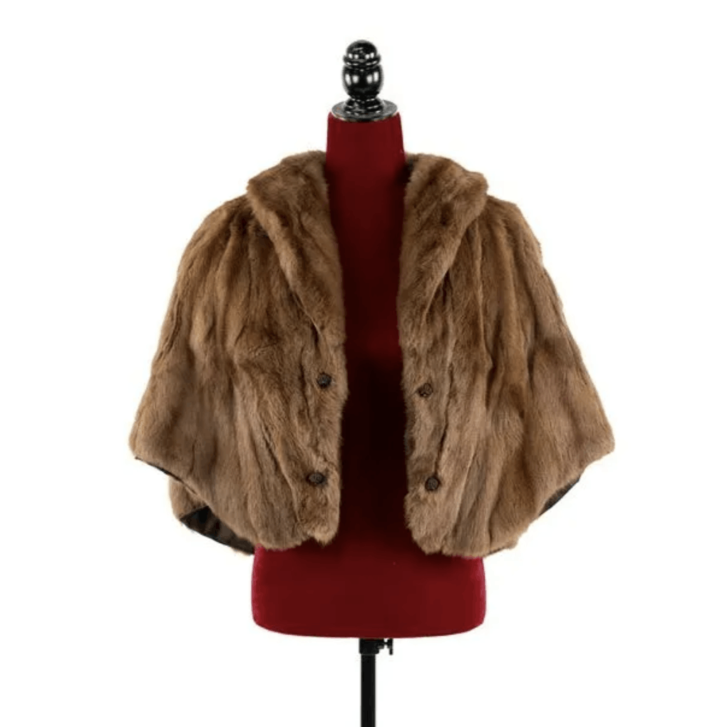 Image of Vintage Bauman Furs Mink Short Length Cape in Light Brown, Women's