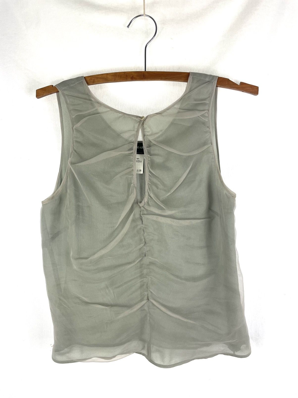 Image of Giorgio Armani Sleeveless Silk Top in Grey, Women's (Size Small)