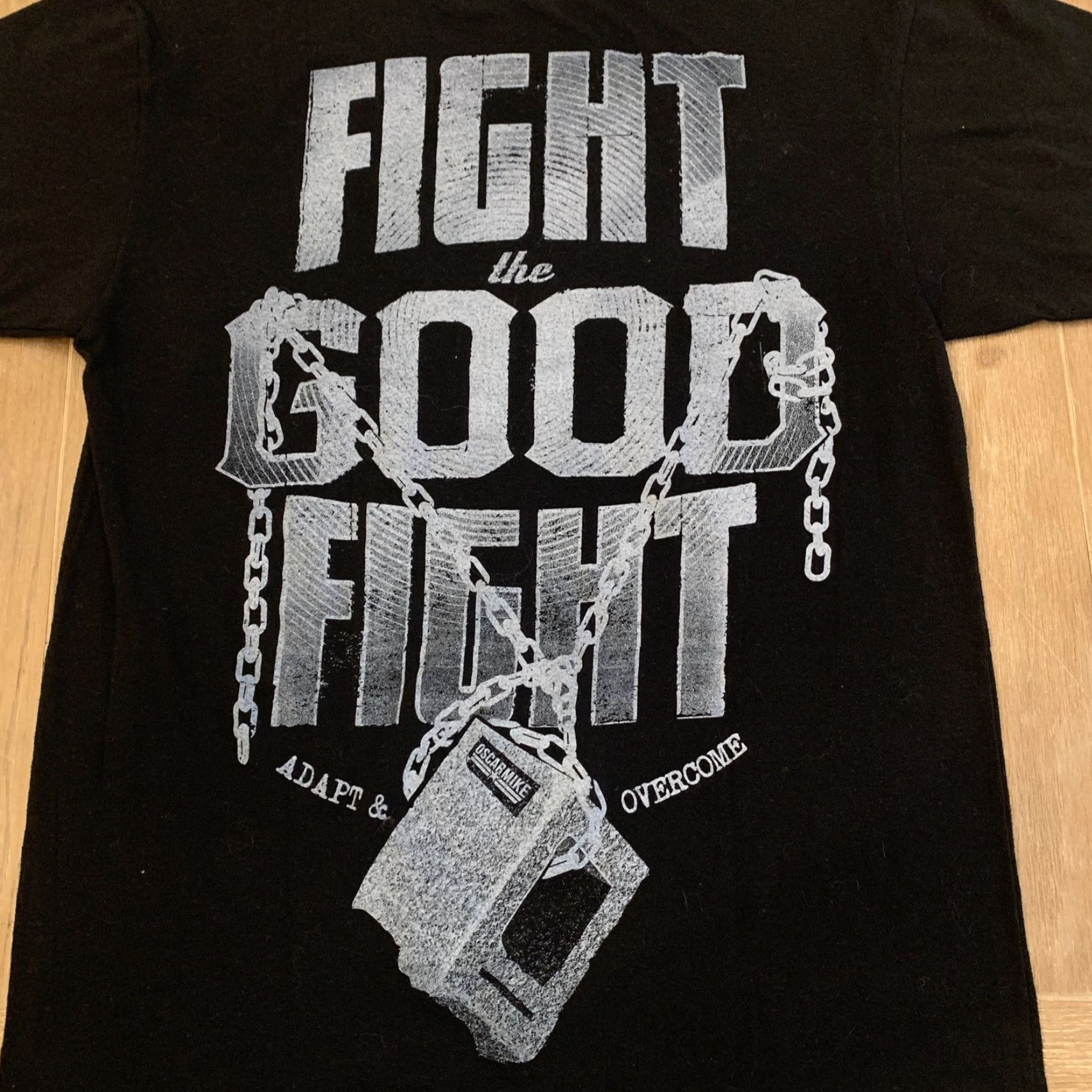 Vintage VINTAGE N/A Oscar Mike Apparel Shirt Men Size XL Black Fight the Good Fight Short Sleeve Cotton Blend Size US XL / EU 56 / 4 - 6 Thumbnail