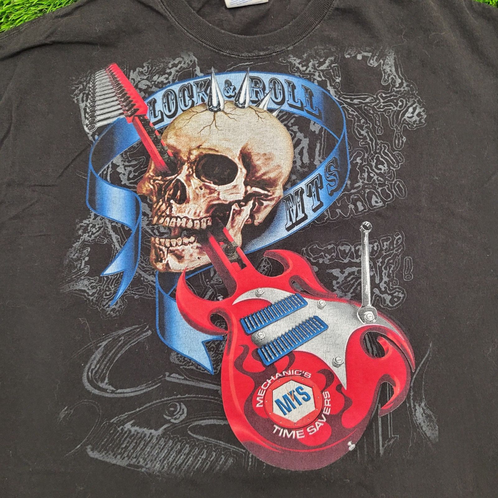 Hanes VTG Punk Skull Rocker Guitar T-Shirt XL Boxy Black Size US XL / EU 56 / 4 - 3 Thumbnail