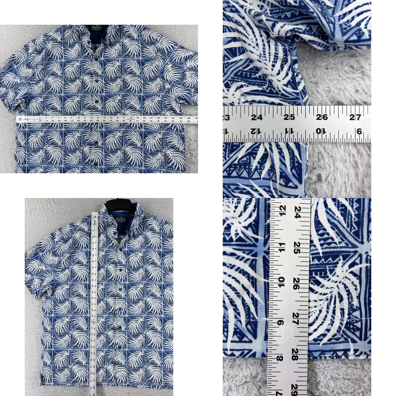 Nat Nast Nat Nast Shirt Adult XL Blue White Palm Print Hawaiian Silk Blend Beach Shirt Size US XL / EU 56 / 4 - 8 Thumbnail