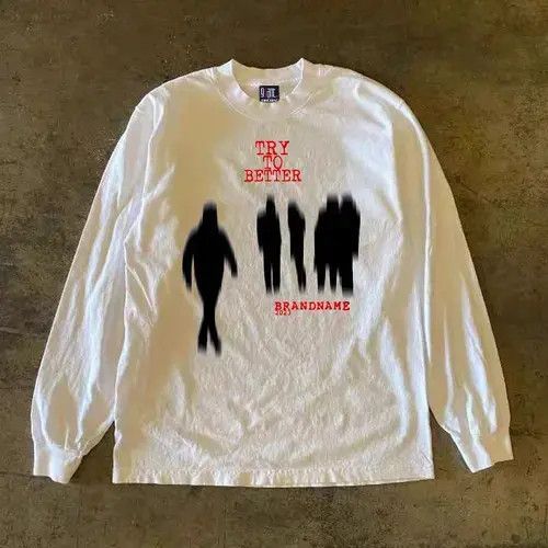 White retro street fashion print long sleeve tee